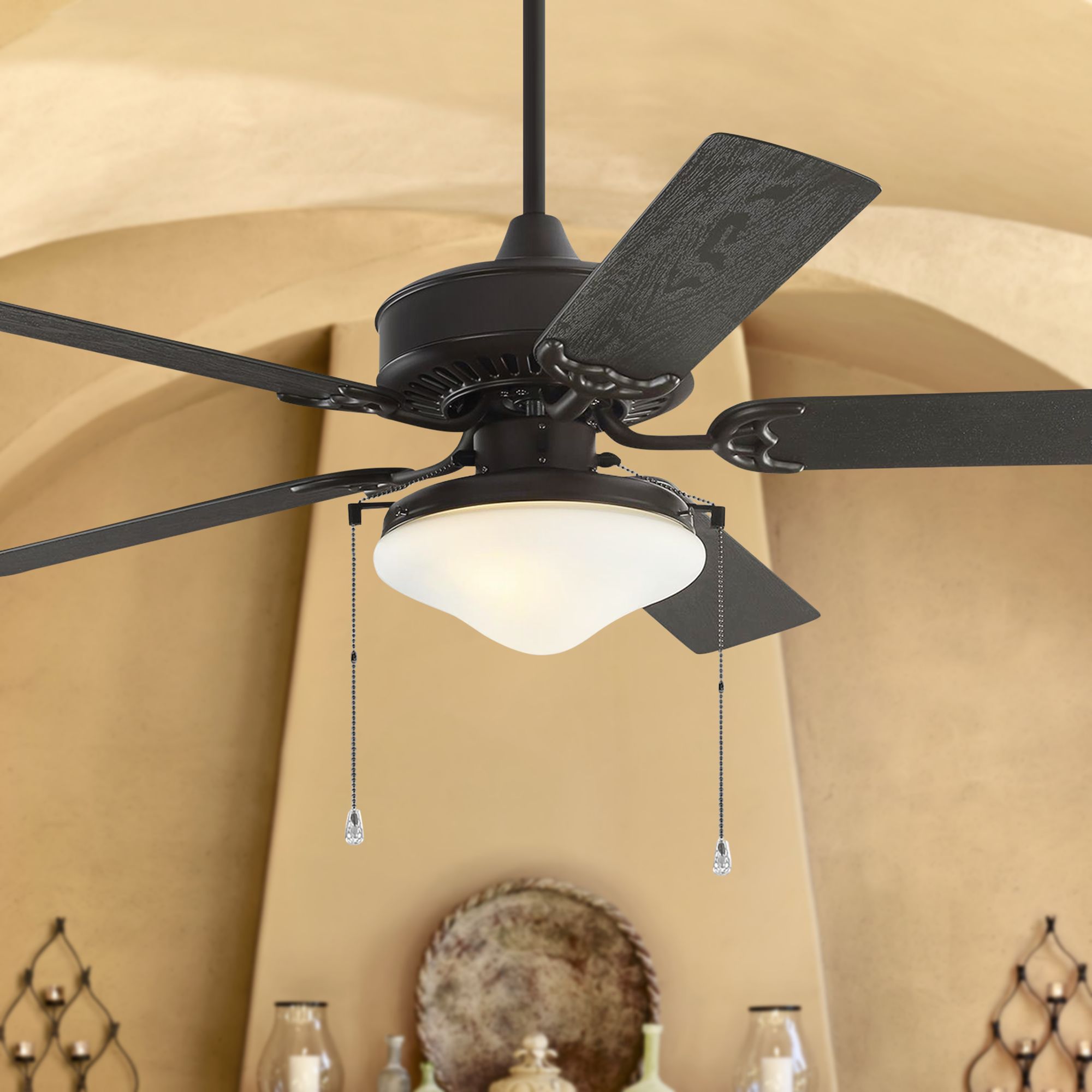 52" Monte Carlo Haven Bronze LED Pull Chain Wet Rated Ceiling Fan