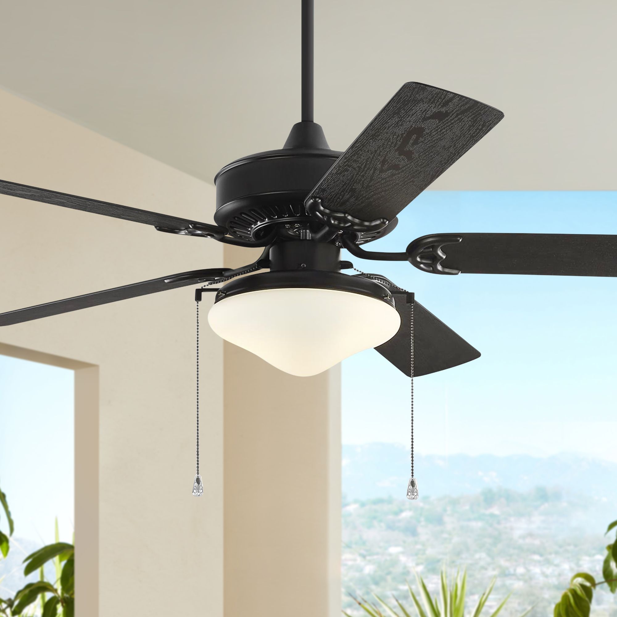 52" Monte Carlo Haven Matte Black LED Pull Chain Wet Ceiling Fan