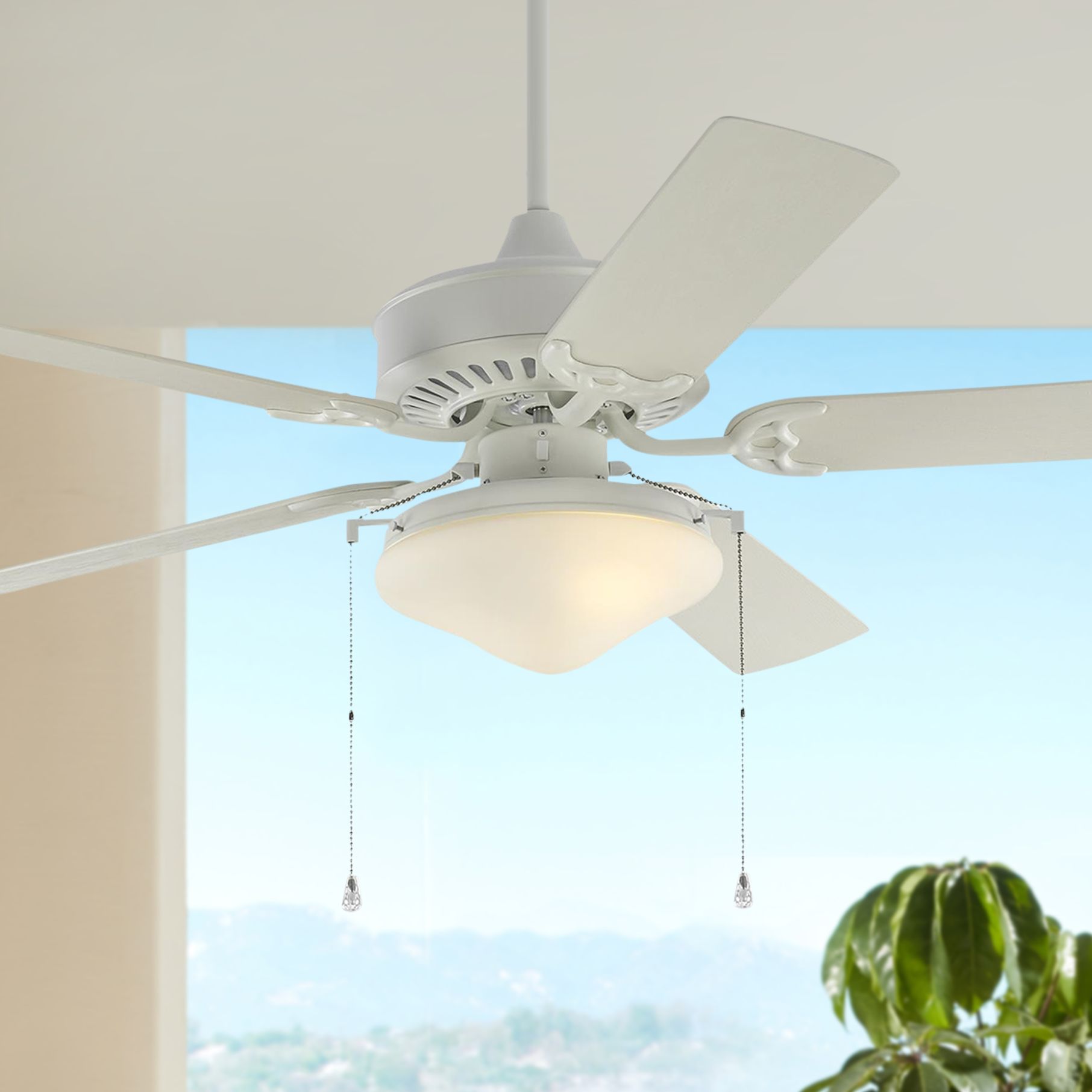 52" Monte Carlo Matte White LED Pull Chain Wet Ceiling Fan