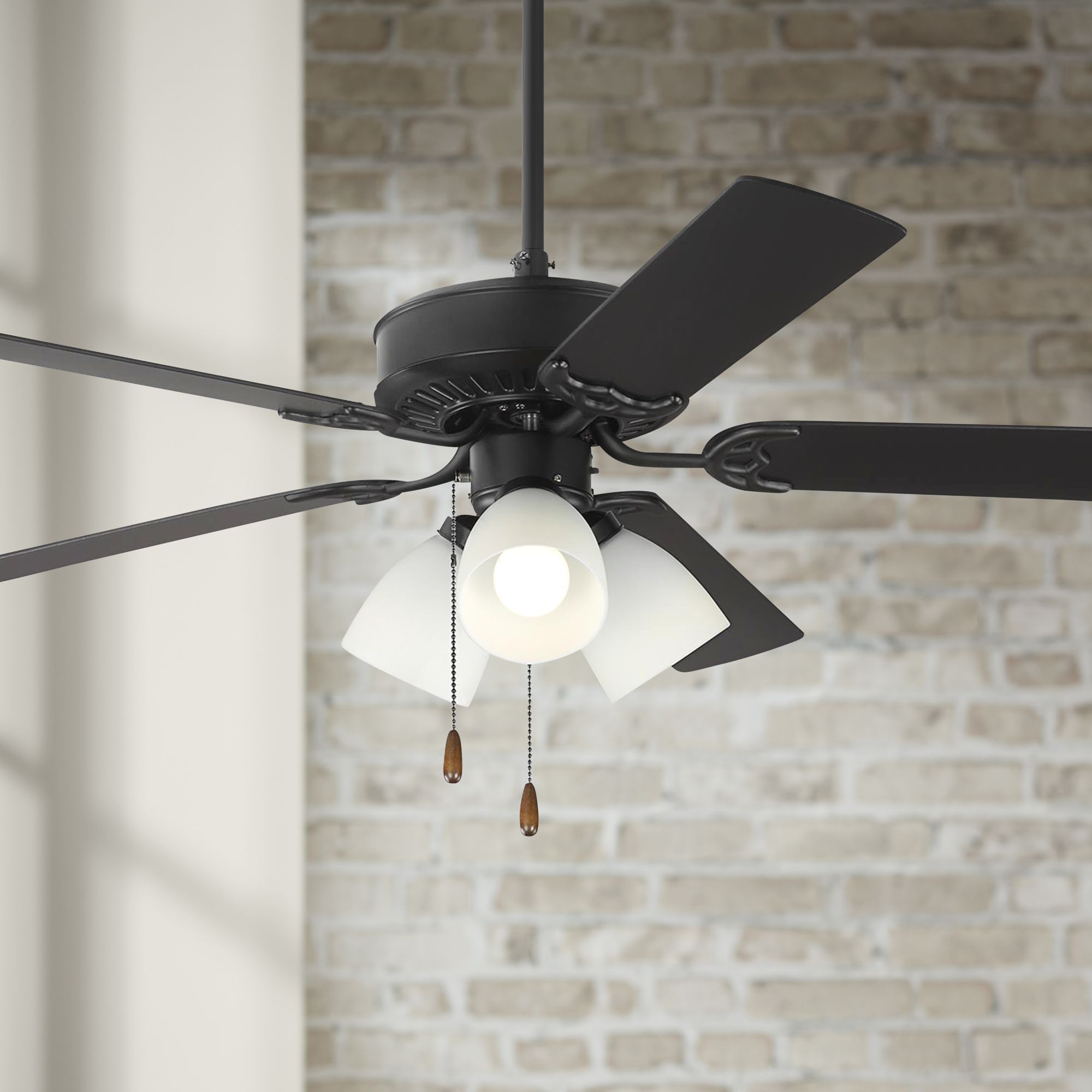 52" Monte Carlo Haven LED 3 Matte Black 3-Light Pull Chain Ceiling Fan