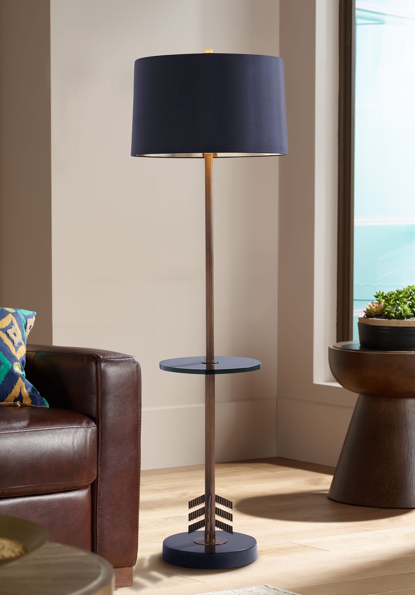 Port 68 Franco Brass and Black Floor Lamp with Tray Table 99J47 Lamps Plus