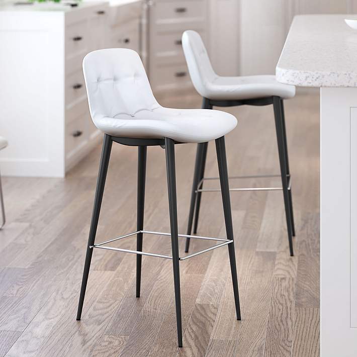 Zuo Tangiers 30 1 4 White Tufted Bar, Tufted Bar Stools Swivel