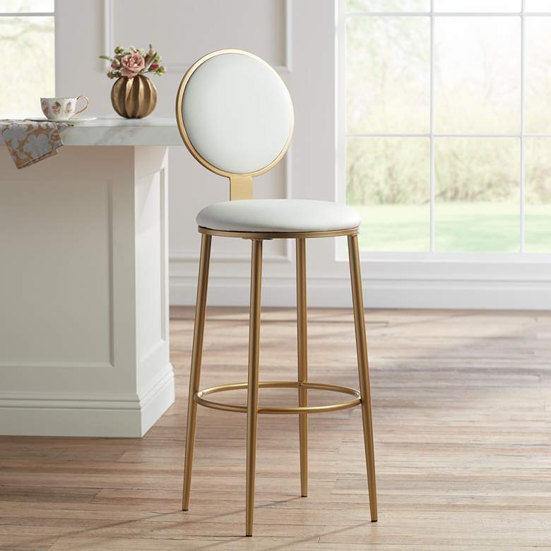 Calix 44 1/2&quot; Gold Metal and White Leather Barstool