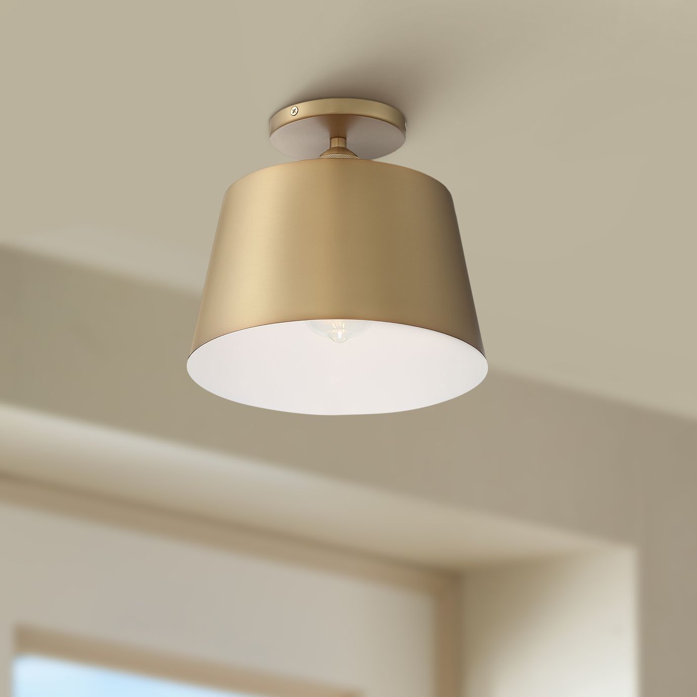 Motif 10" Wide Brushed Brass and White Ceiling Light