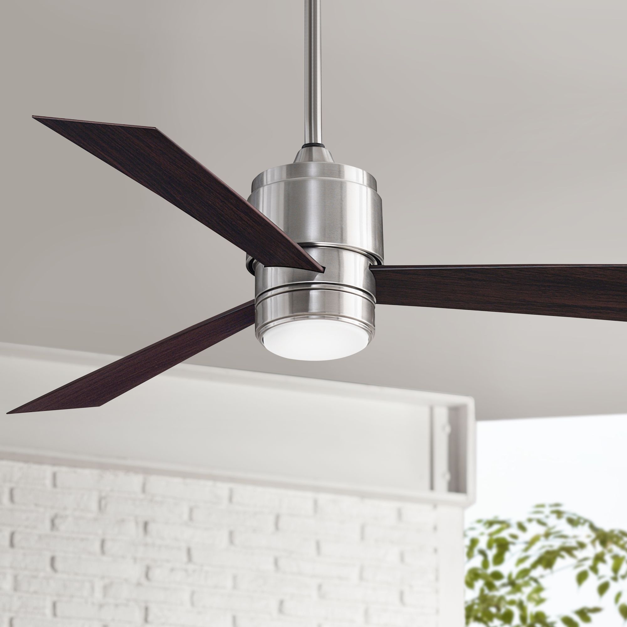 52" Fanimation Zonix Stainless Steel and Walnut Wet LED Ceiling Fan