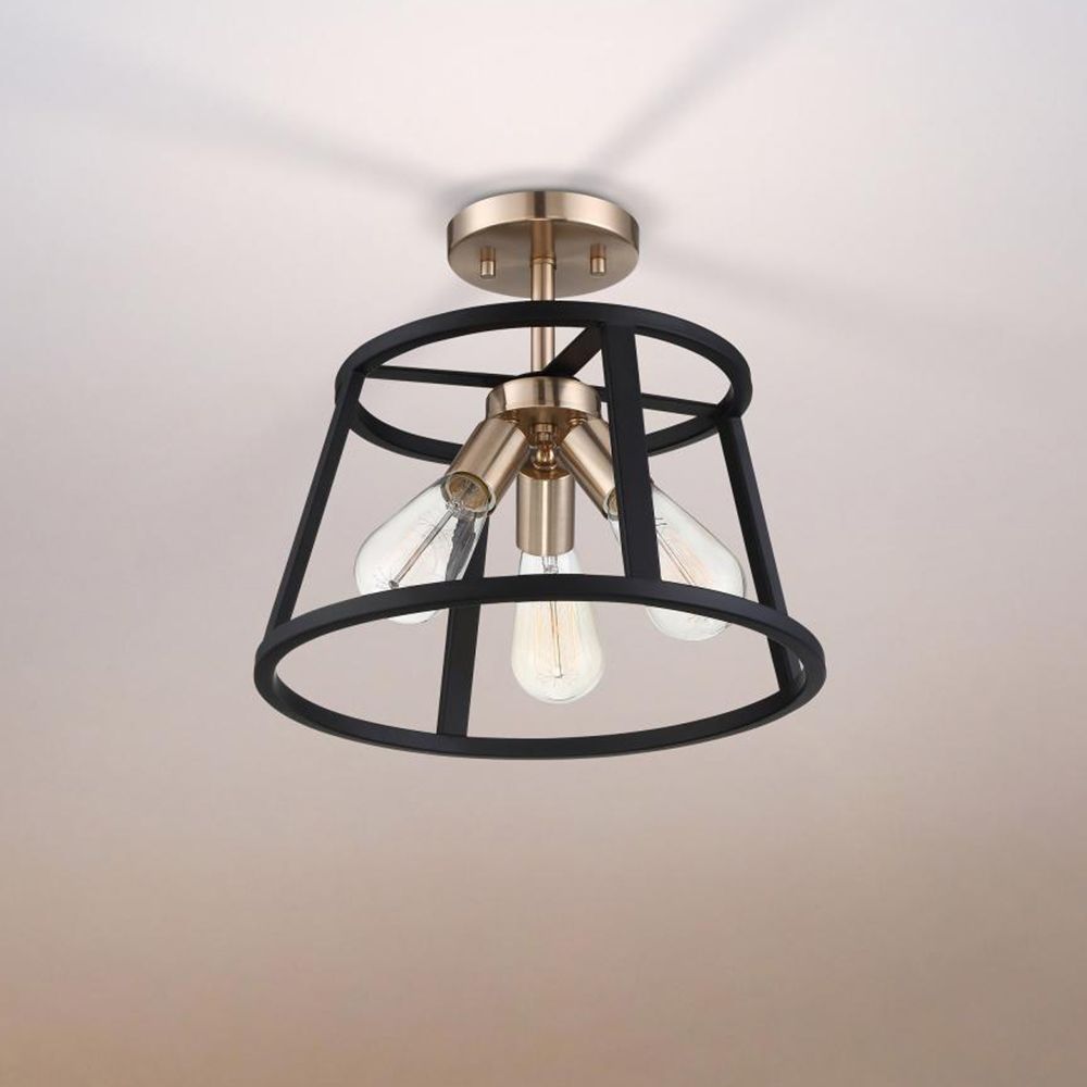 Chassis 14" Wide Brass and Matte Black 3-Light Ceiling Light