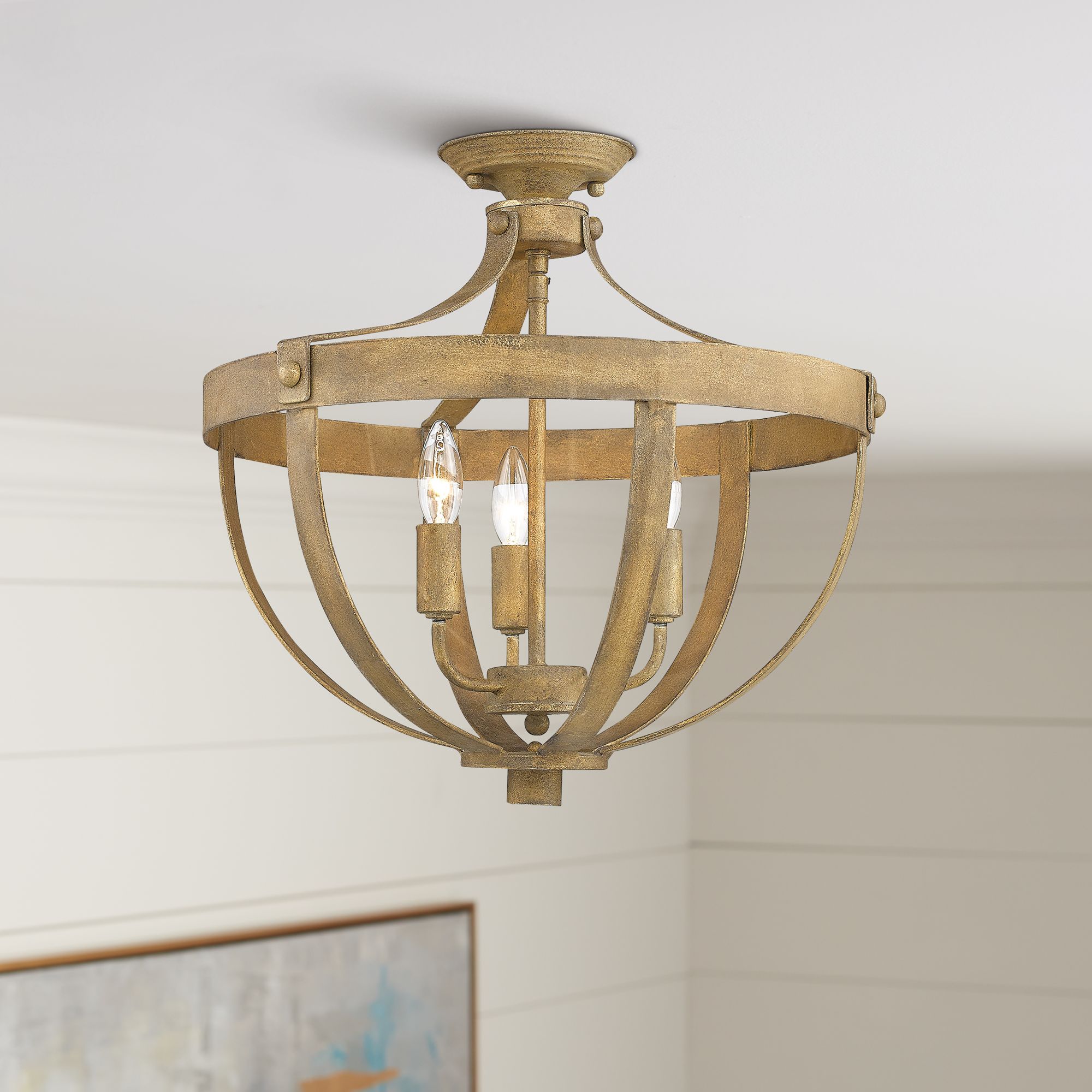 Leona 18 3/4" Wide Burnished Chestnut 3-Light Ceiling Light