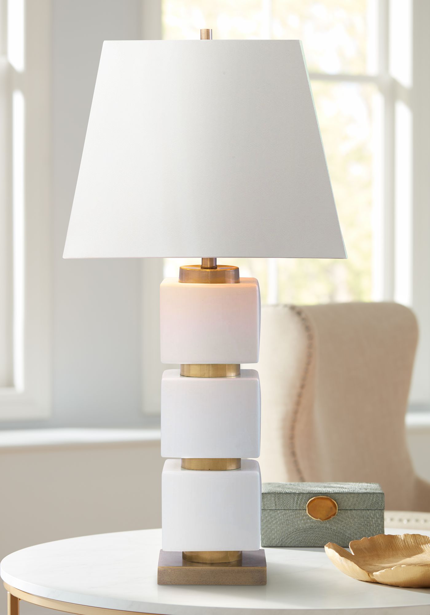 Port 68 Manhattan Cream Ivory Porcelain Stacked Table Lamp