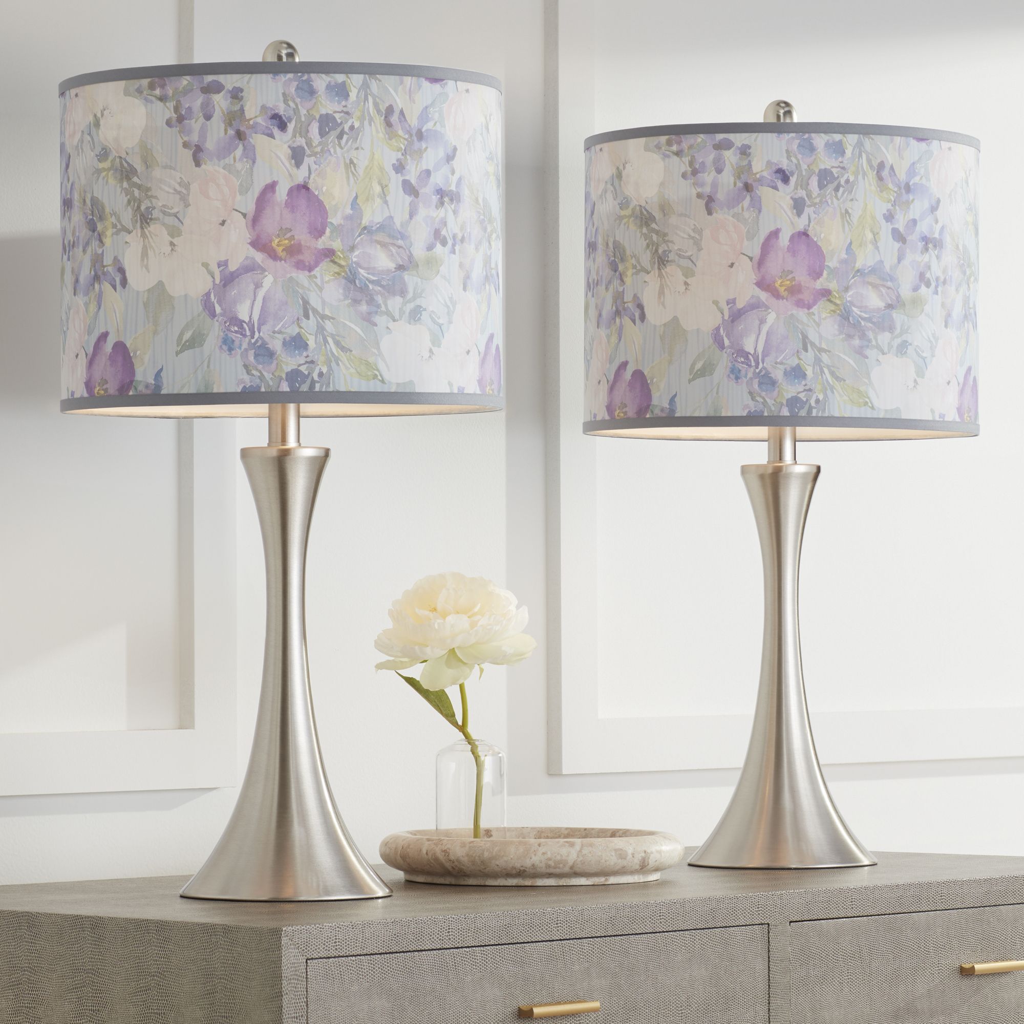 Spring Flowers Trish Brushed Nickel Touch Table Lamps Set of 2
