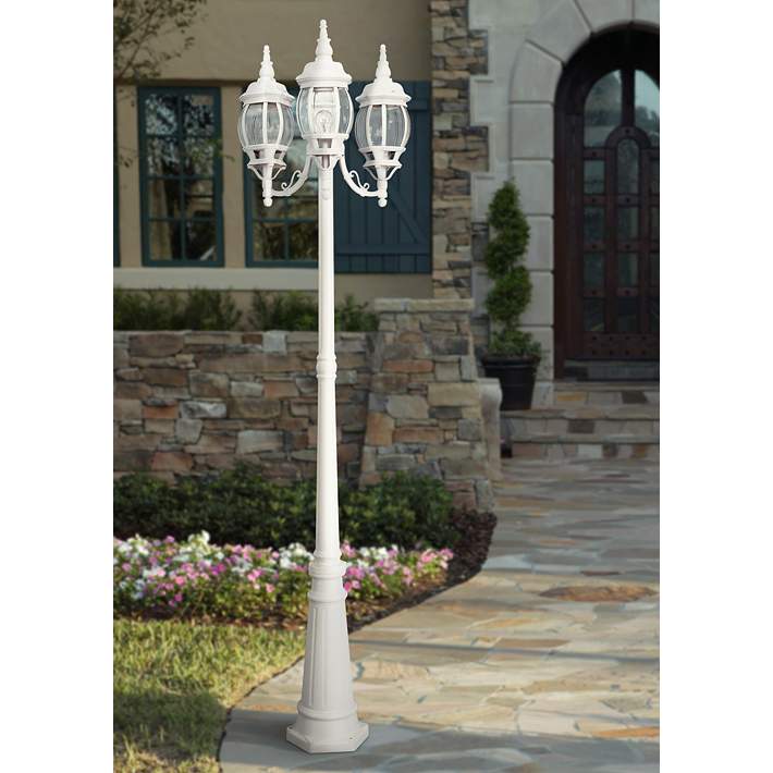 3 Lantern White Outdoor Post Light, Outdoor Post Light Fixtures With Photocell