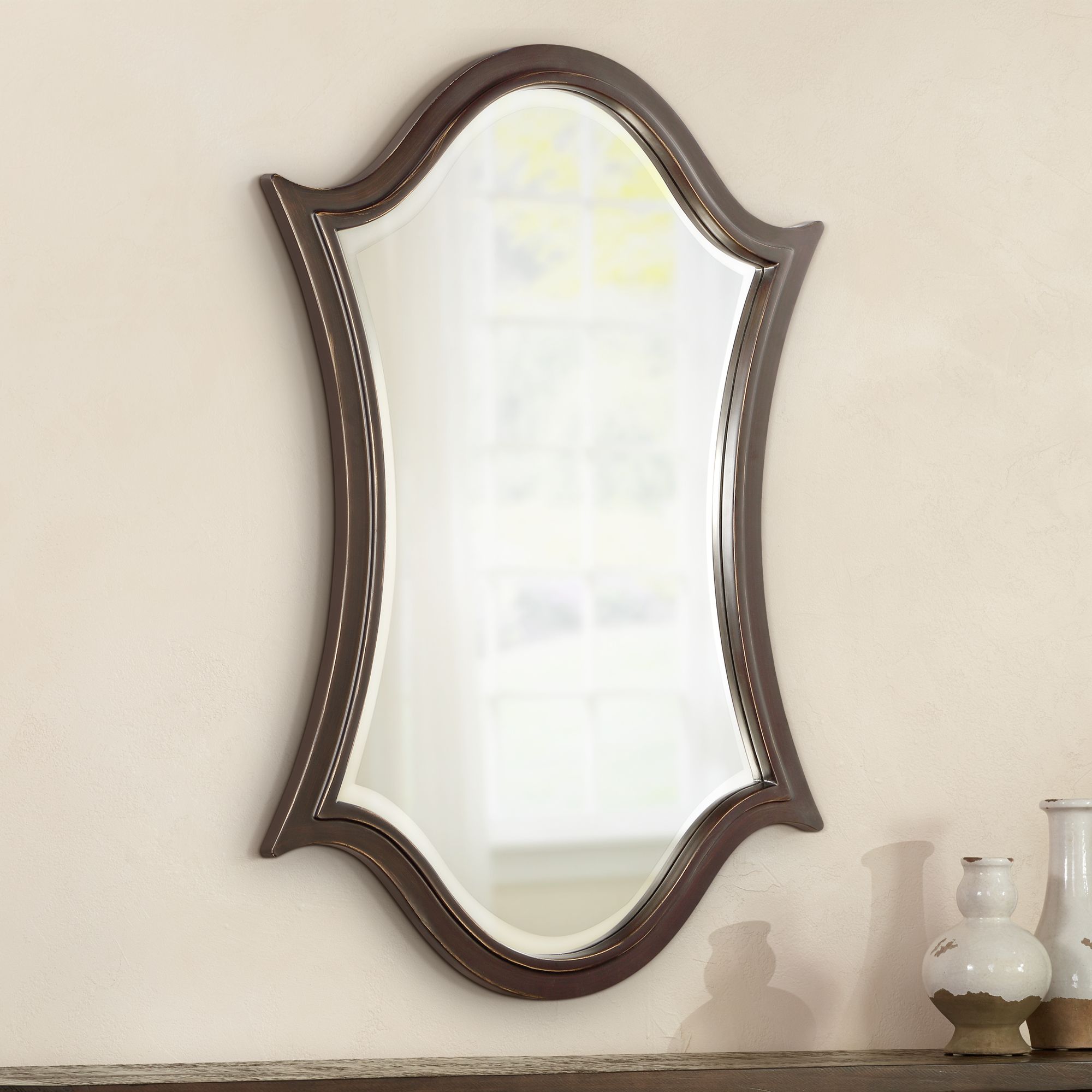 Quoizel Vanderbilt Bronze 24" x 36" Shield Wall Mirror