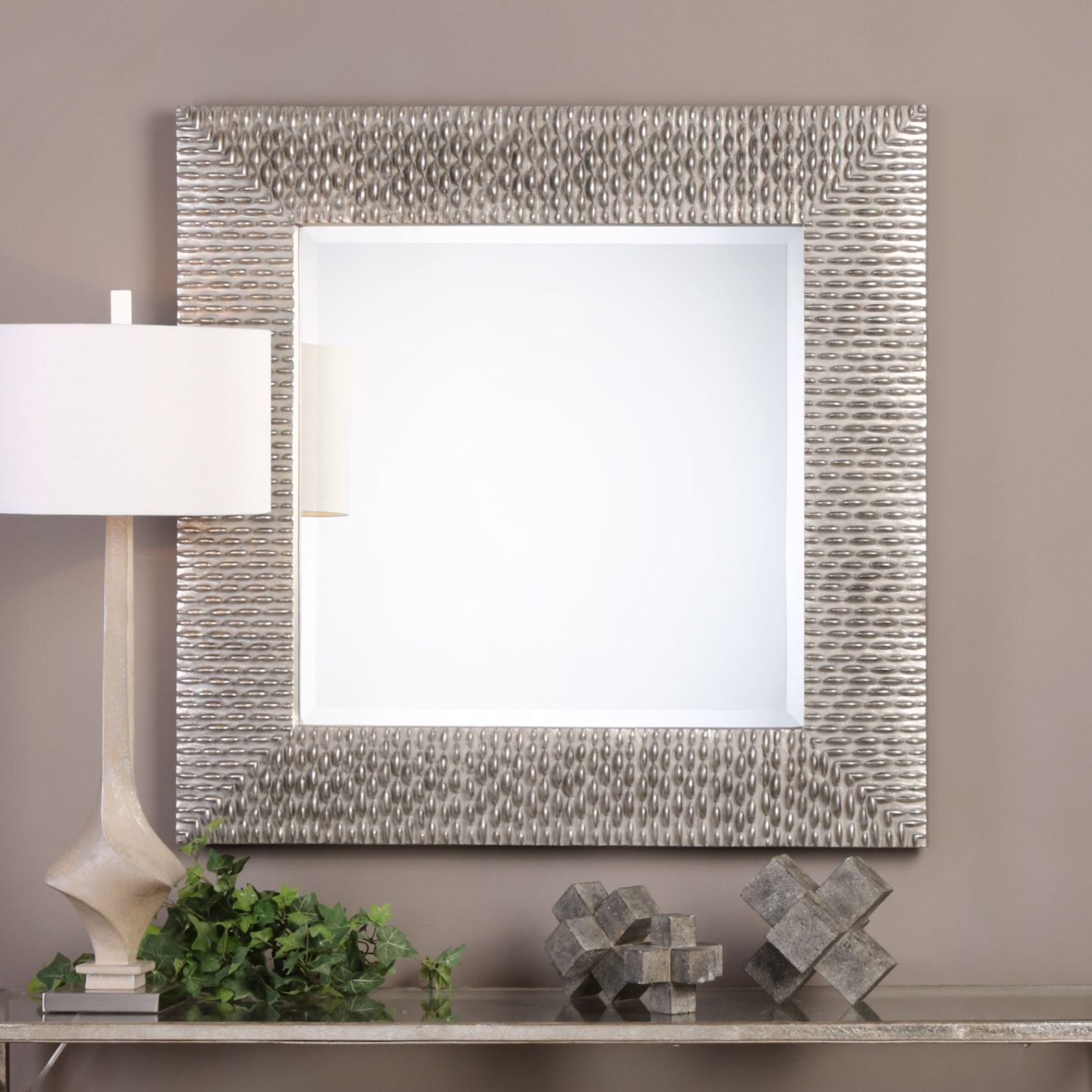 Uttermost Cressida Silver Beaded 40" Square Wall Mirror