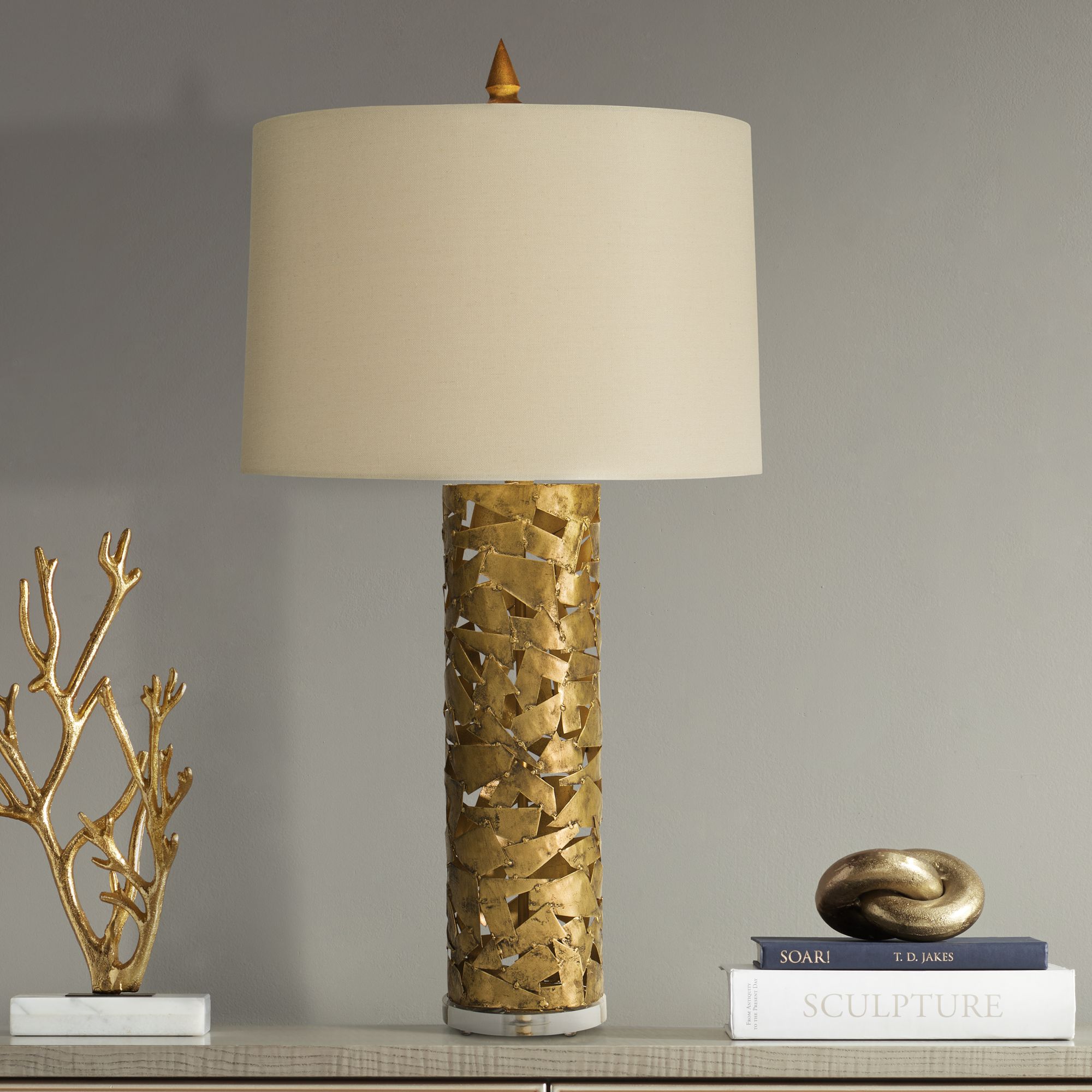 Natural Light Confetti Gilded Gold Iron Column Table Lamp