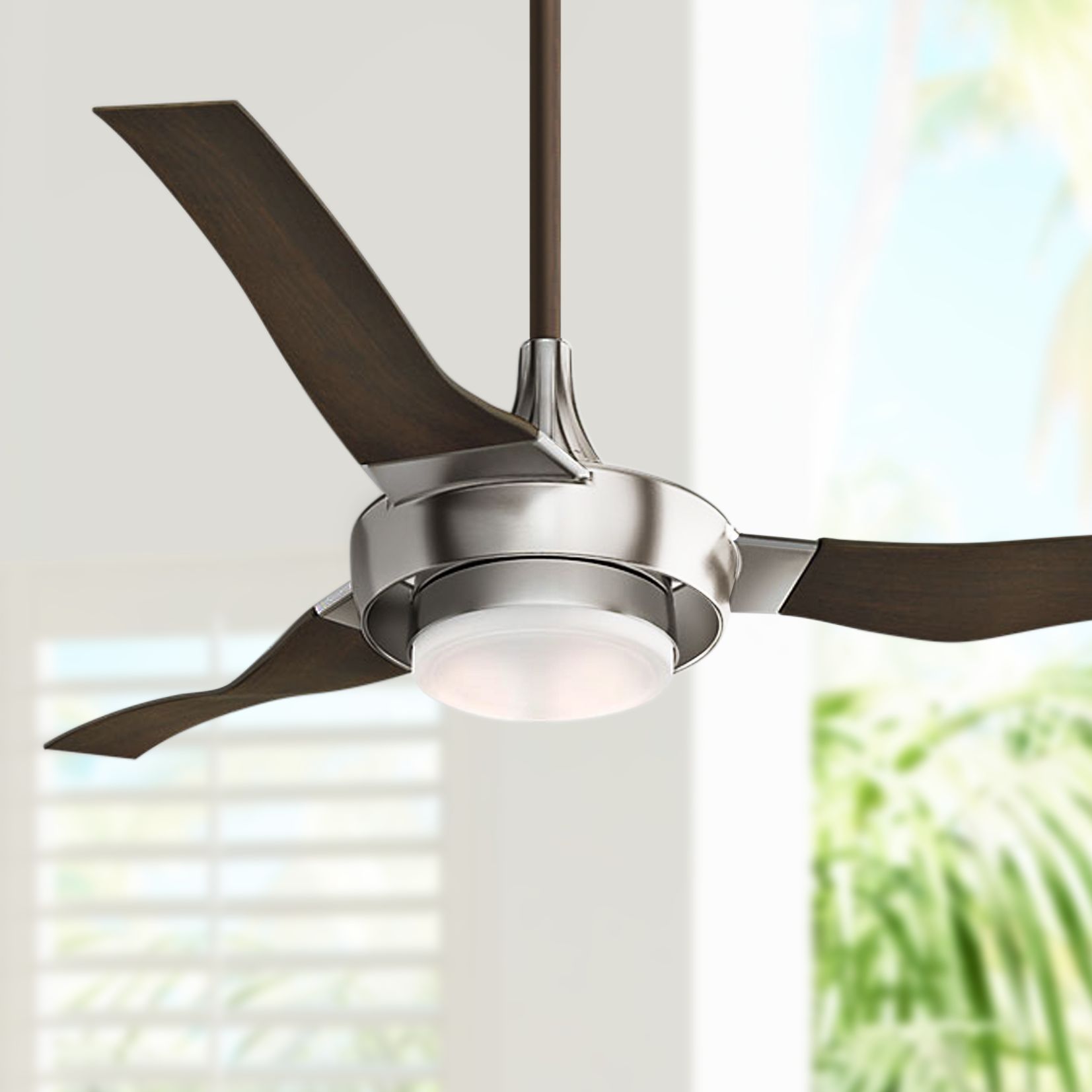 64" Perseus Brushed Nickel LED Outdoor Ceiling Fan 9F501 Lamps Plus