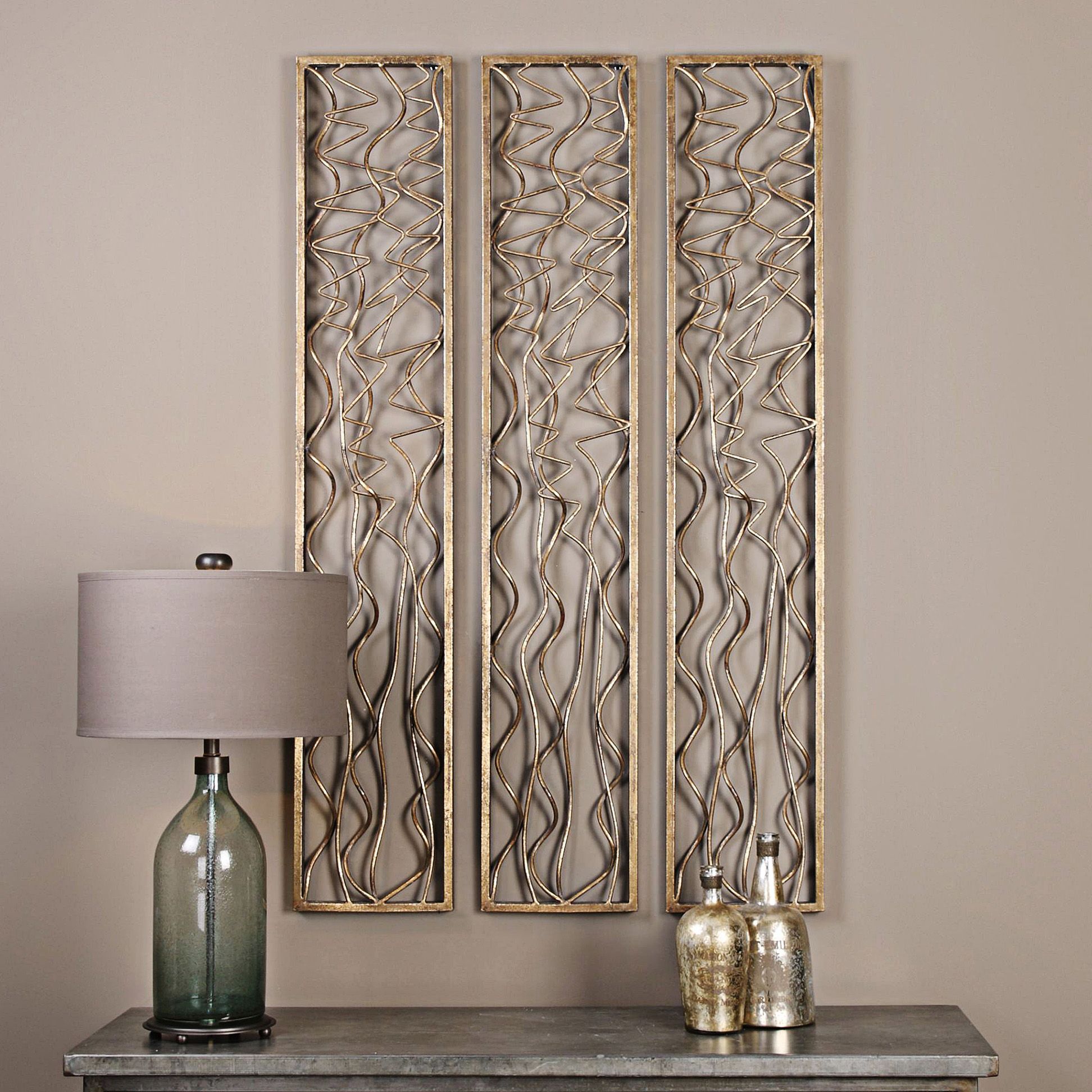 Uttermost Scribble Aged Gold Leaf 60" High Metal Wall Panel