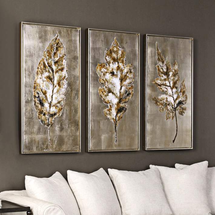 Champagne Leaves 12-Piece 12 12/12" High Canvas Wall Art Set