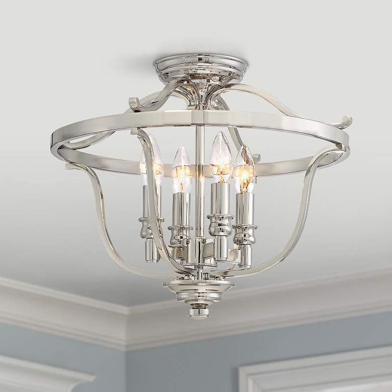 Audrey S Point 17 1 4 Wide Polished Nickel Ceiling Light
