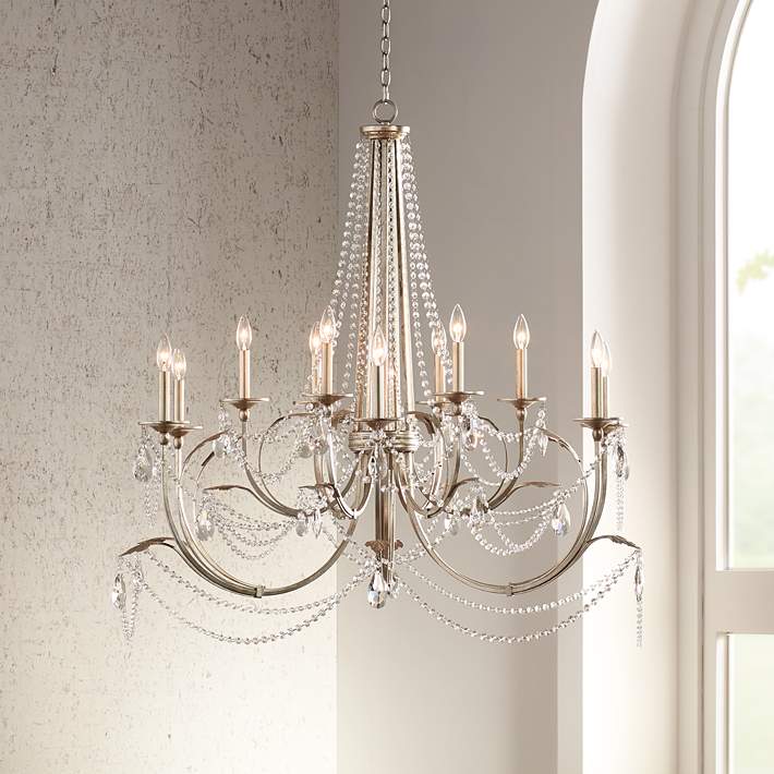 Strand 46 Wide Silver Leaf 12 Light, Lamps Plus Large Chandeliers