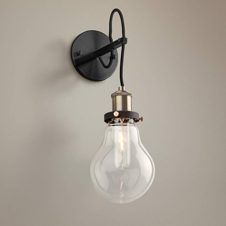 Artcraft Edison 15 3/4&quot;H Vintage Brass and Black Wall Sconce