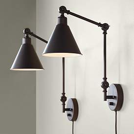 Wray Bronze Metal Plug-In Wall Lamp Set of 2