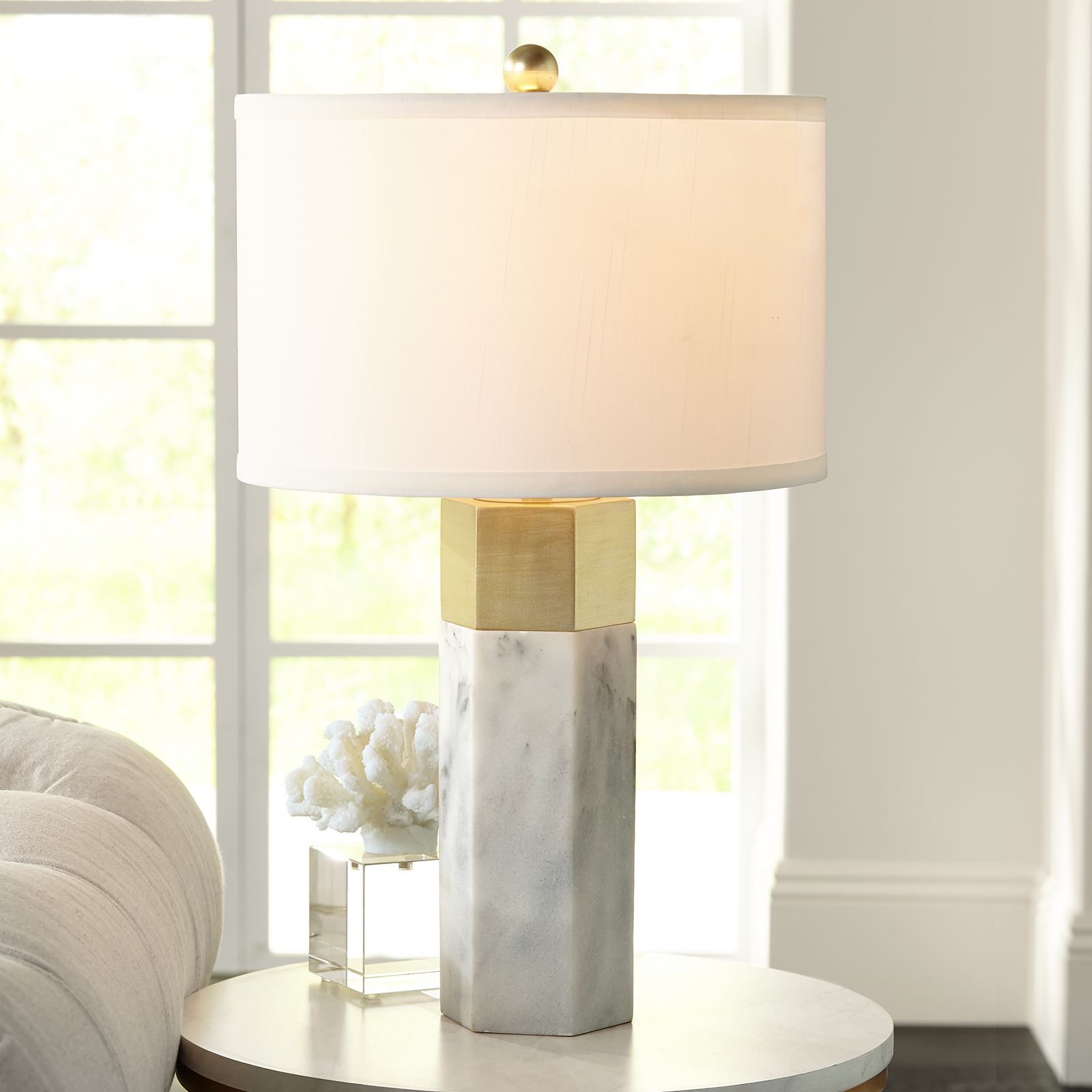 marble and gold lamp