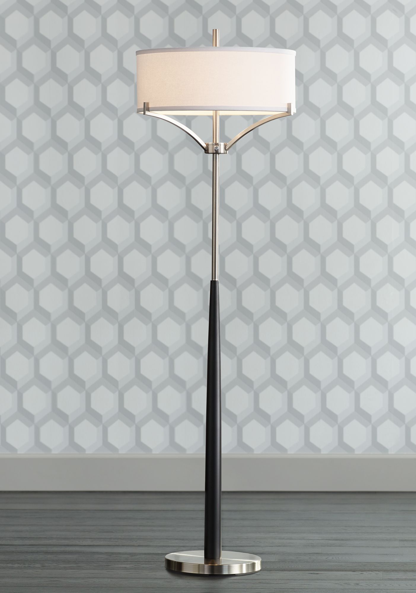 Avery Black and Brushed Nickel Column Floor Lamp 9K257 Lamps Plus