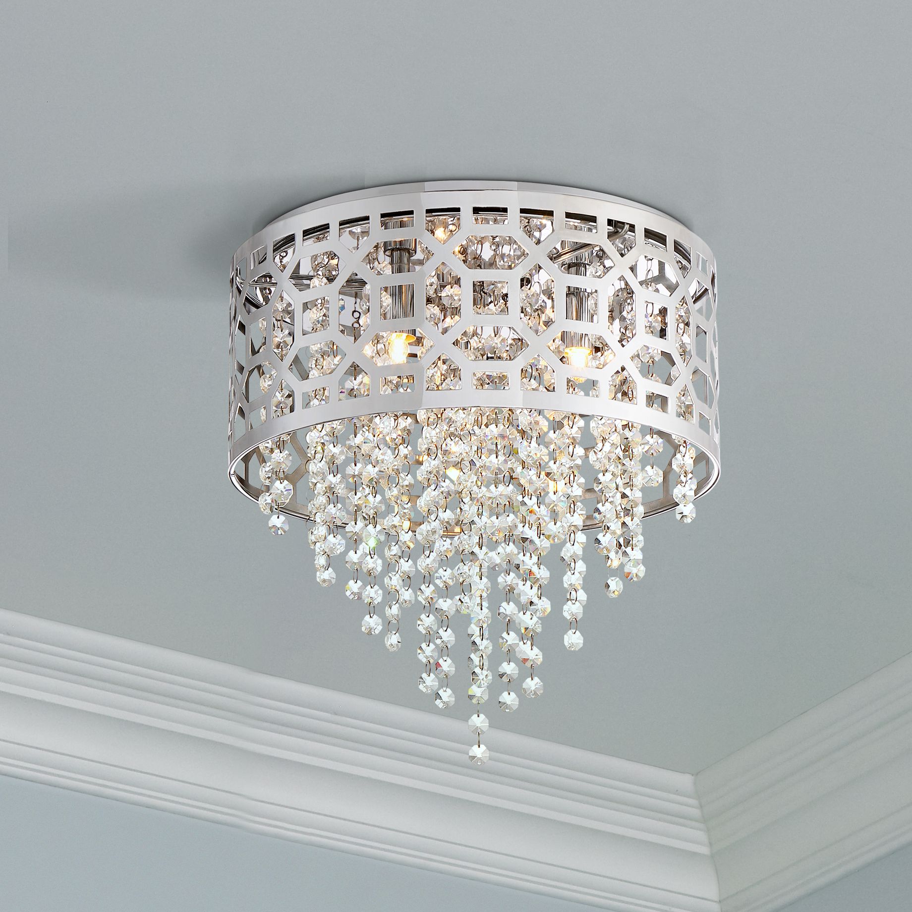 Possini Euro Corrina 12 3/4" Wide Chrome Drum Ceiling Light