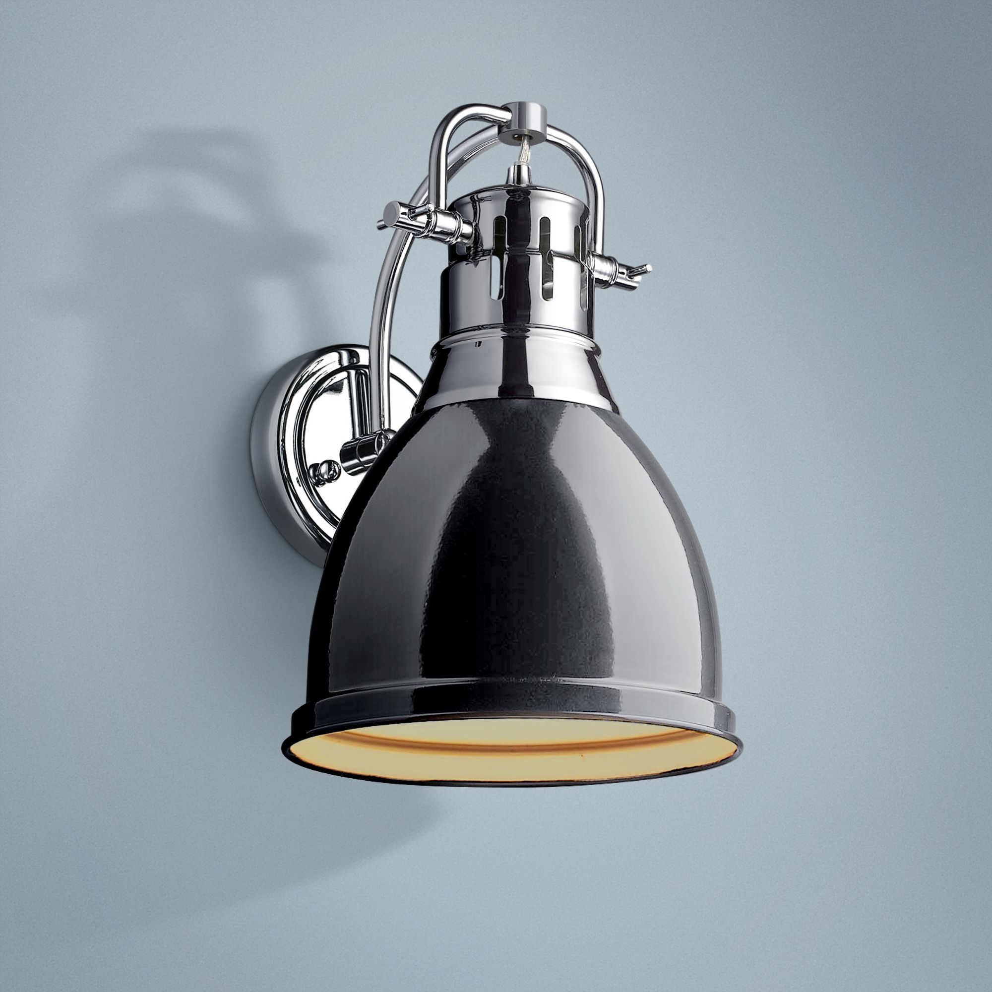Duncan 13" High Gloss Black Shade Chrome Wall Sconce