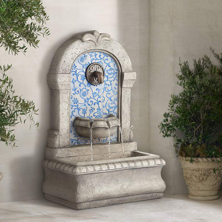 Manhasset 30 1/4&quot; High Stone and Blue Outdoor Floor Fountain