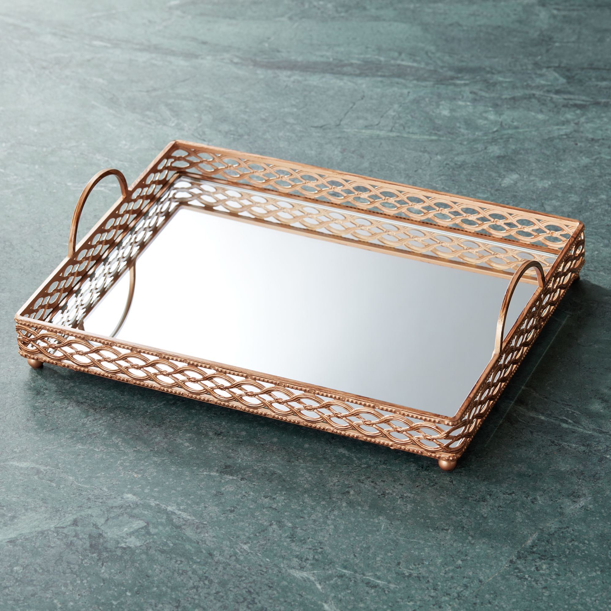 Magot 16" Wide Antique Gold Mirrored Tray