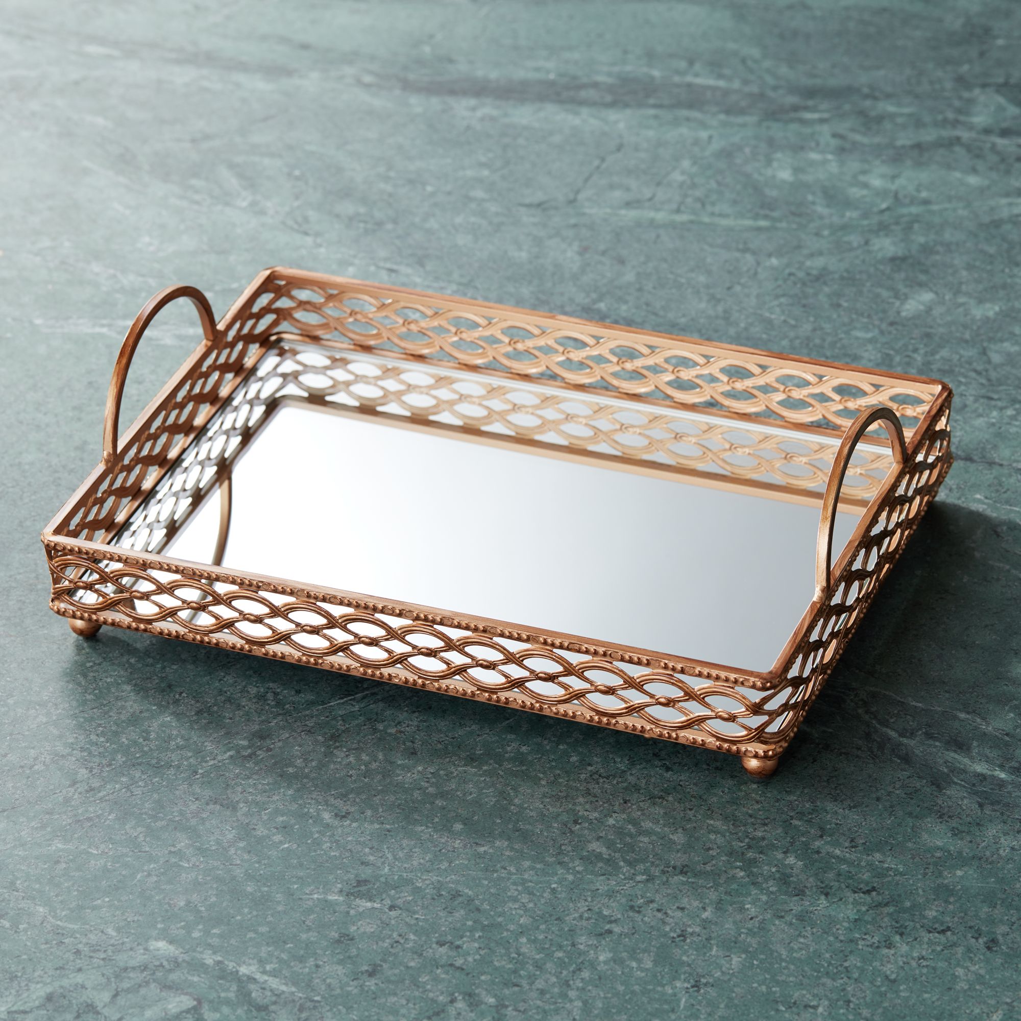 Magot 13" Wide Antique Gold Mirrored Tray
