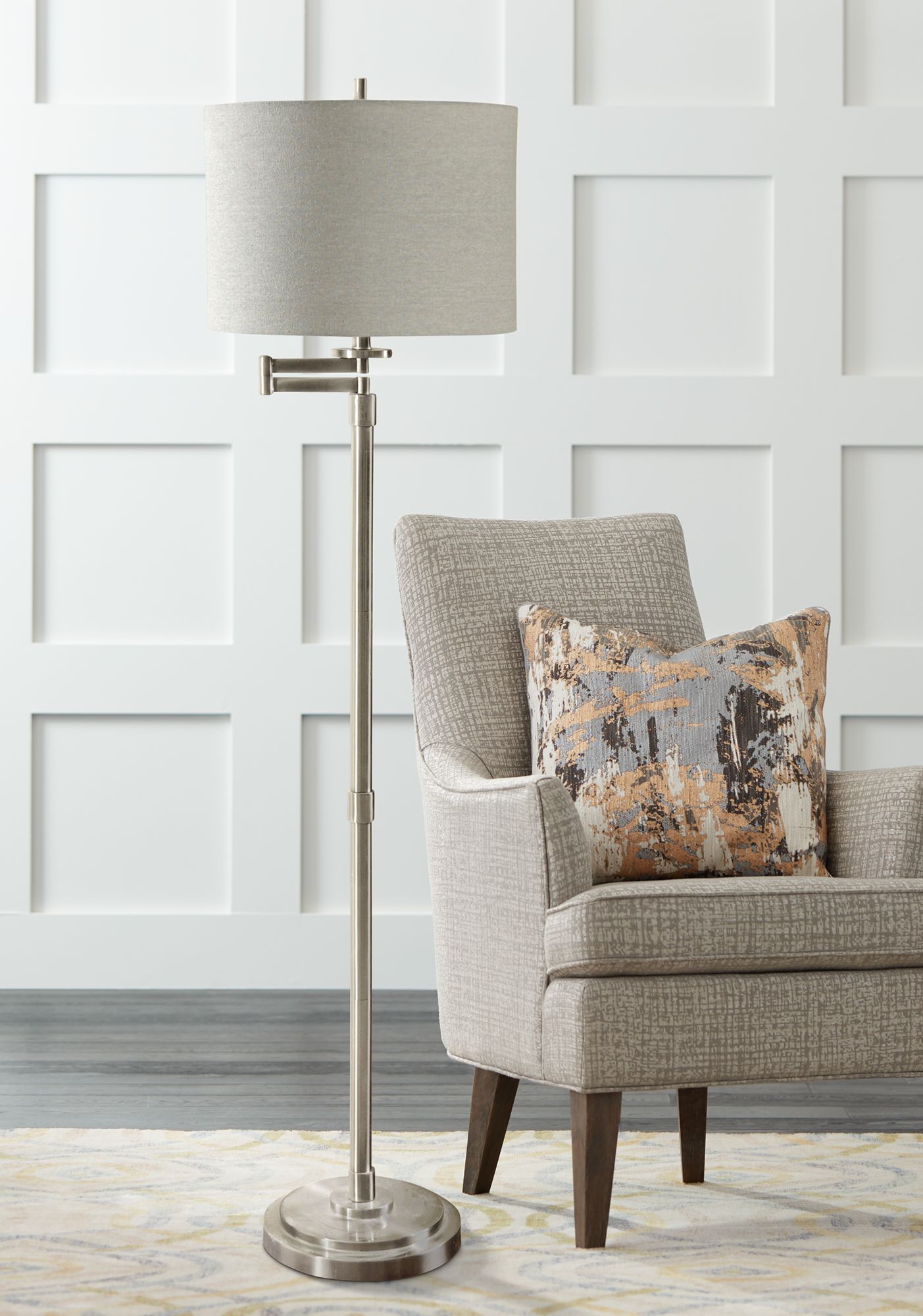 Kasaday Brushed Steel Swing Arm Floor Lamp