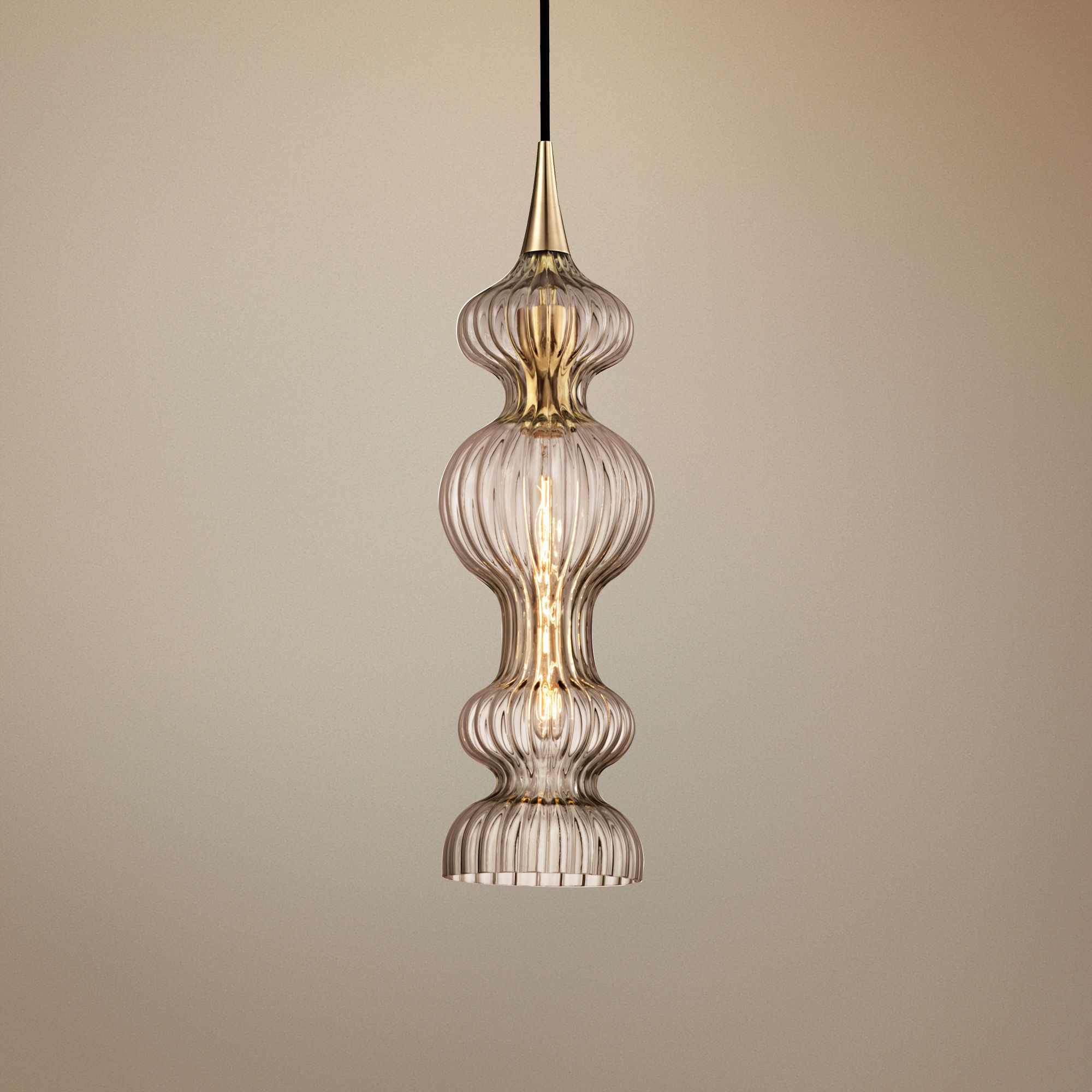 Pomfret 6" Wide Aged Brass Mini Pendant w/ Bronze Glass