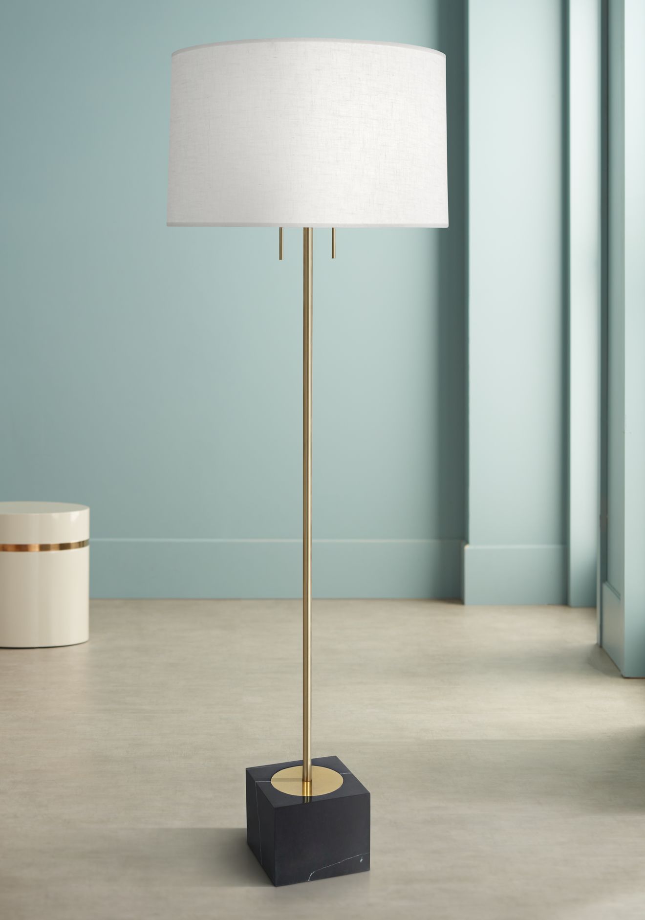 Jonathan Adler Canaan Brass with White Shade Floor Lamp
