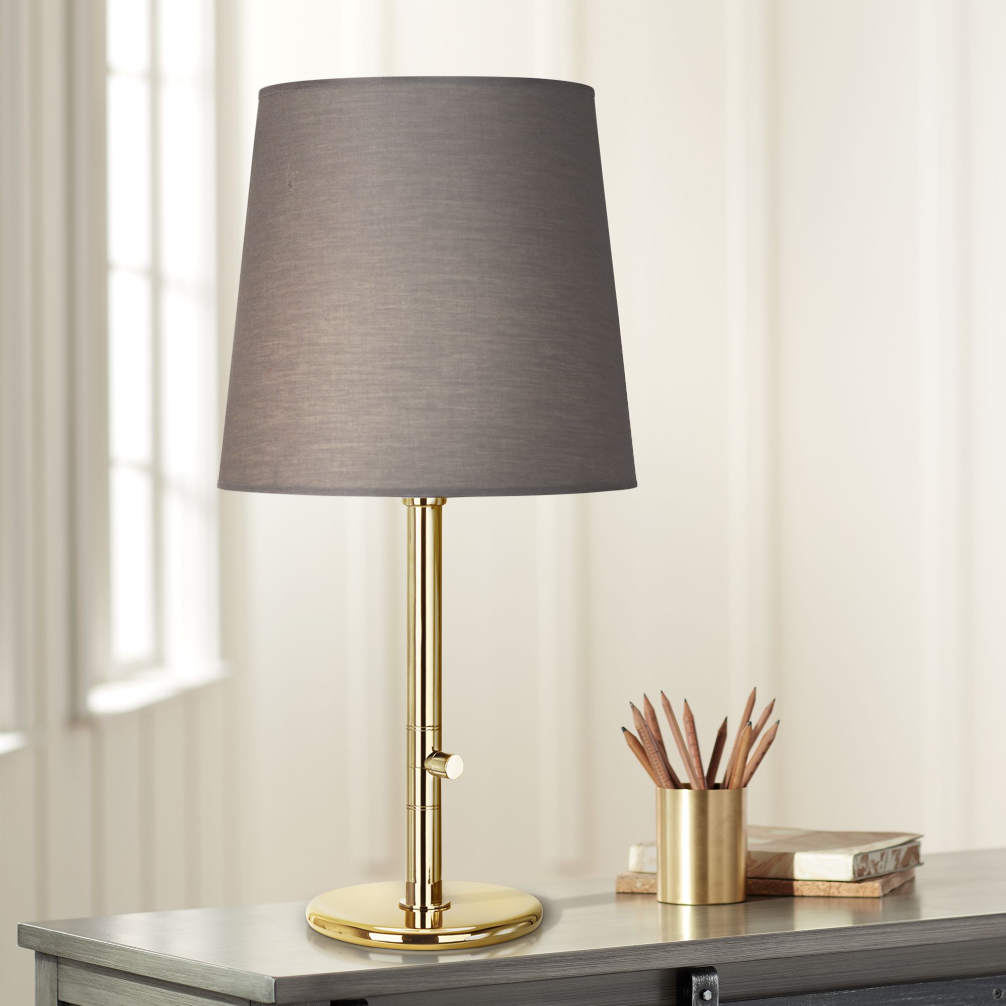 Robert Abbey Buster Chica Smoke Shade Brass Table Lamp