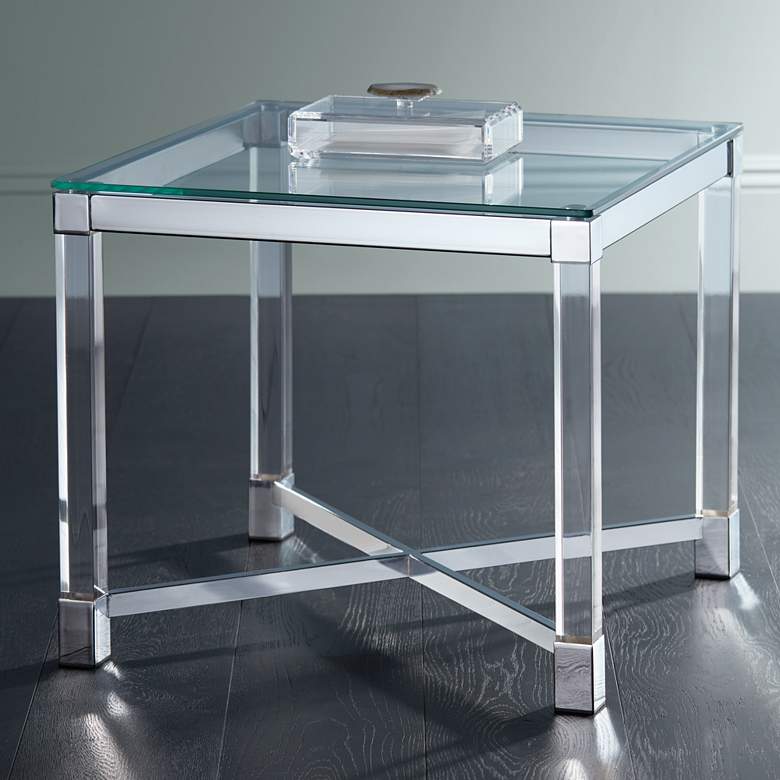 Jenna Chrome and Acrylic 22&quot; Square Modern Accent Table