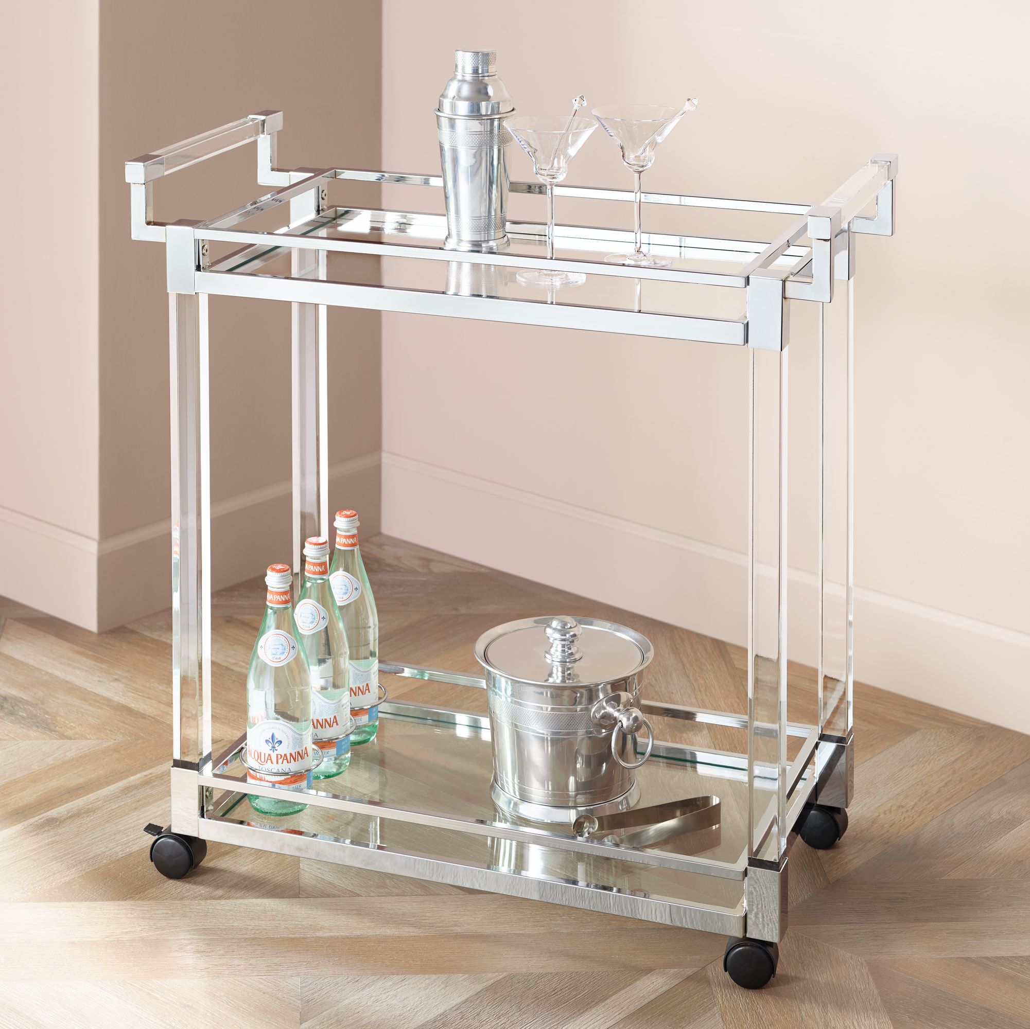 Clear Acrylic & Chrome 32 3/4" Wide Rolling Serving Bar Cart 9T050 Lamps Plus