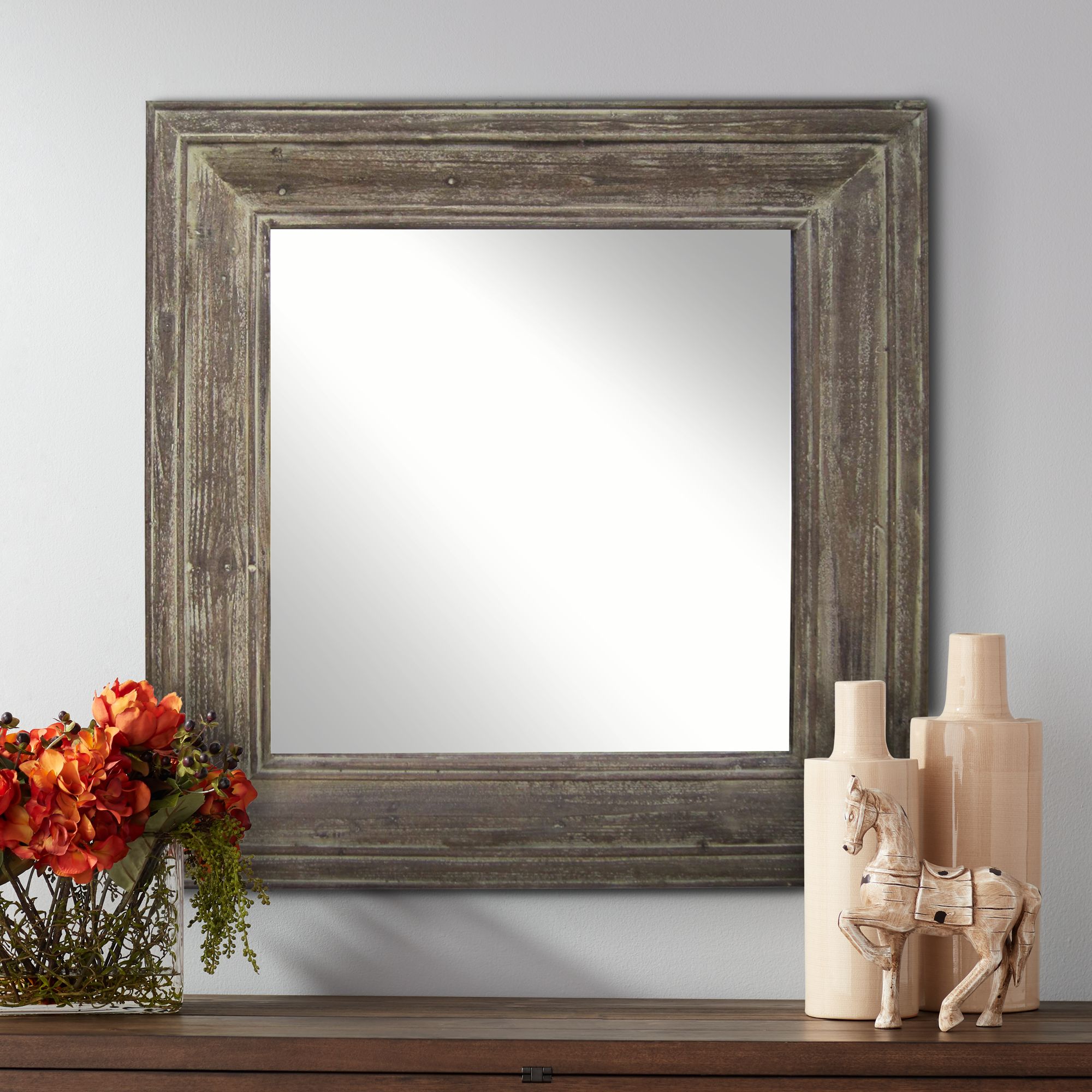 Grant Distressed Wood 33 1/2" Square Wall Mirror