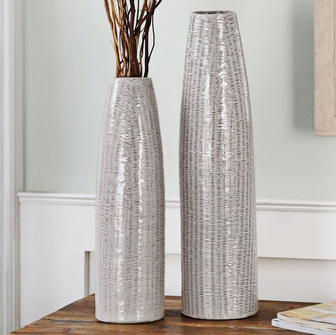 Uttermost Sara Pale Taupe 2-Piece Ceramic Vase Set