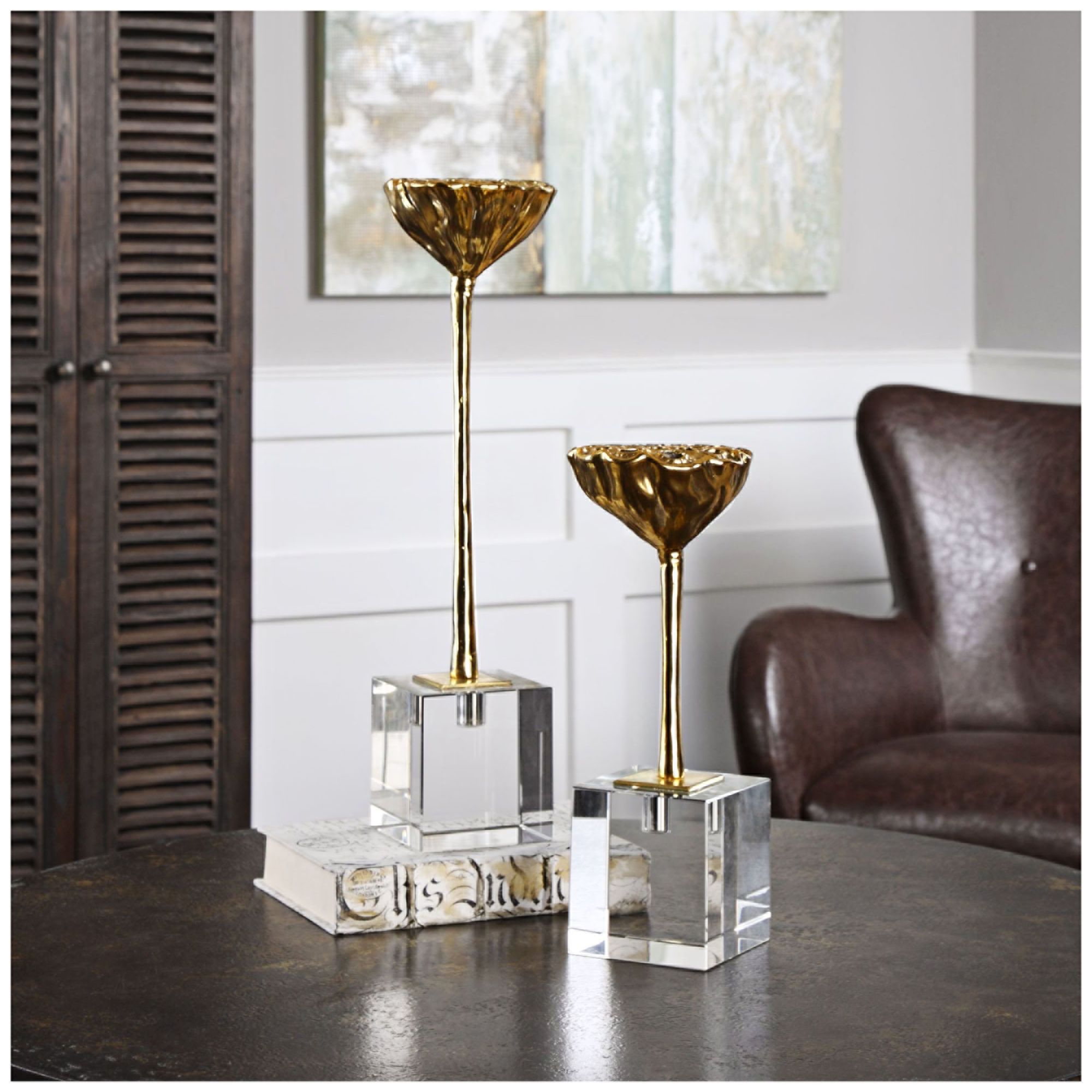 Latur Gold and Crystal 2-Piece American Lotus Pod Set
