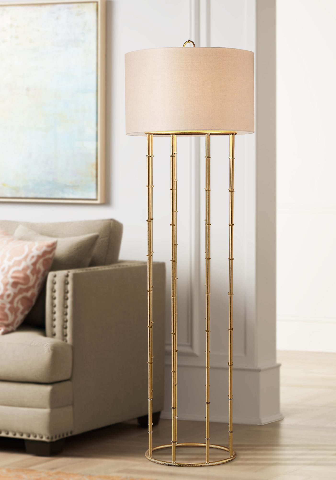 Brunei 64" High Gold Leaf Metal Floor Lamp