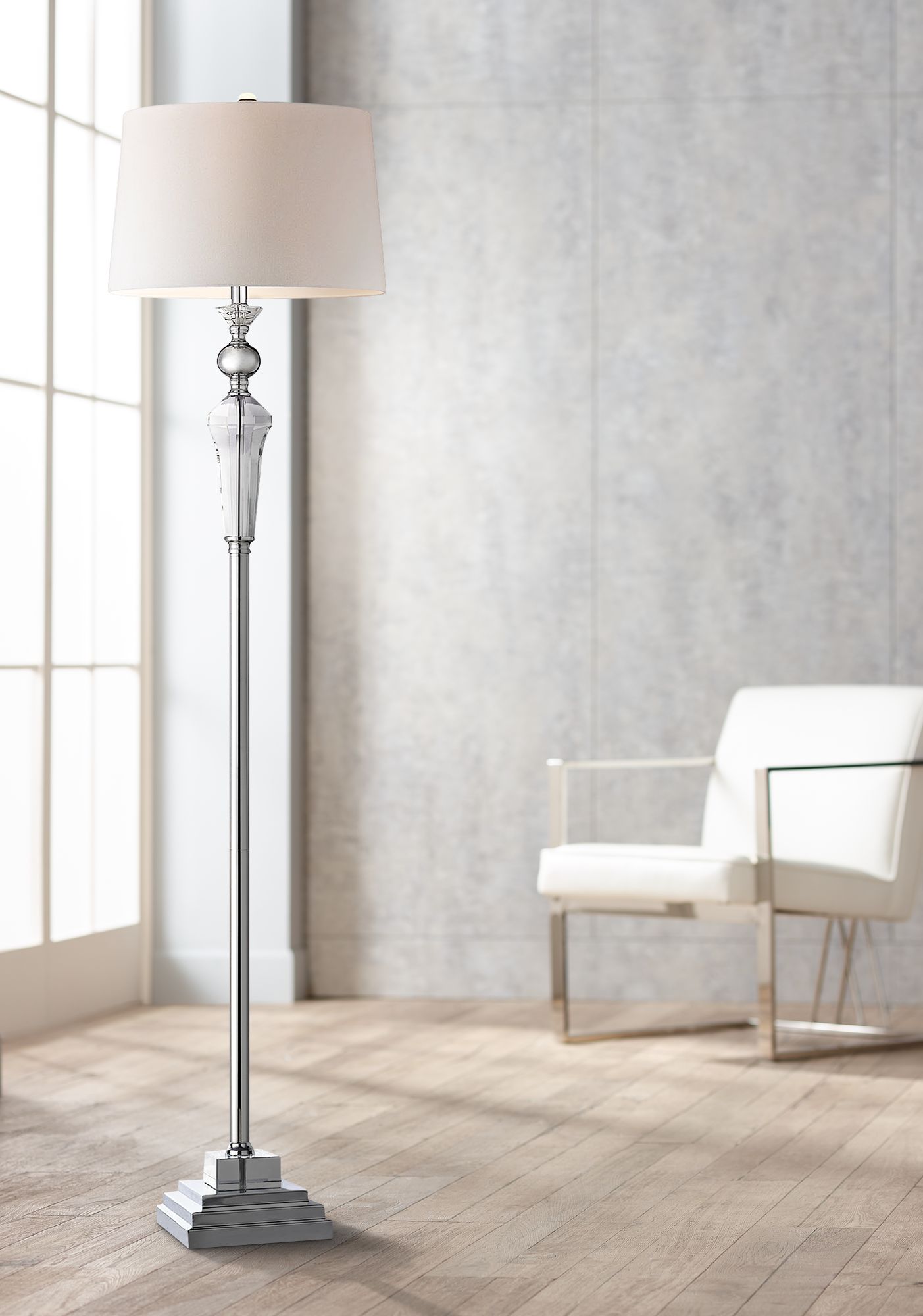 Obi Chrome Orb Crystal Column Floor Lamp