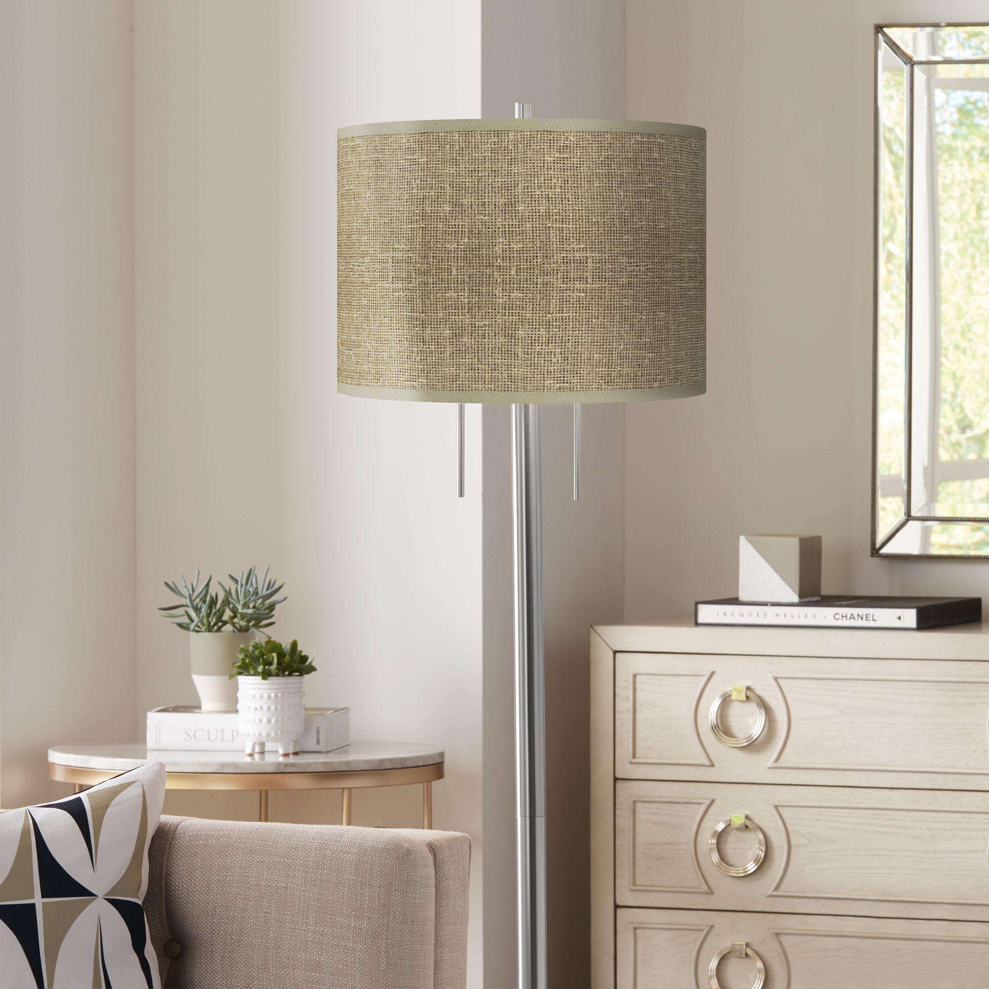 Burlap Print Giclee Brushed Nickel Garth Floor Lamp