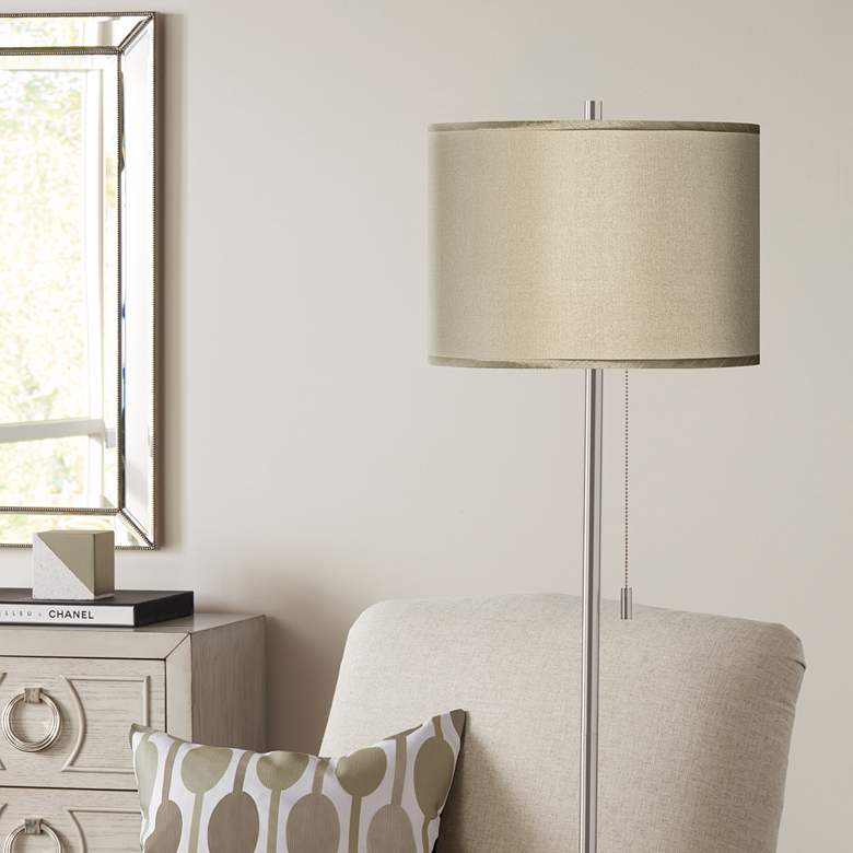 Image 1 Sesame Polyester Brushed Nickel Pull Chain Floor Lamp
