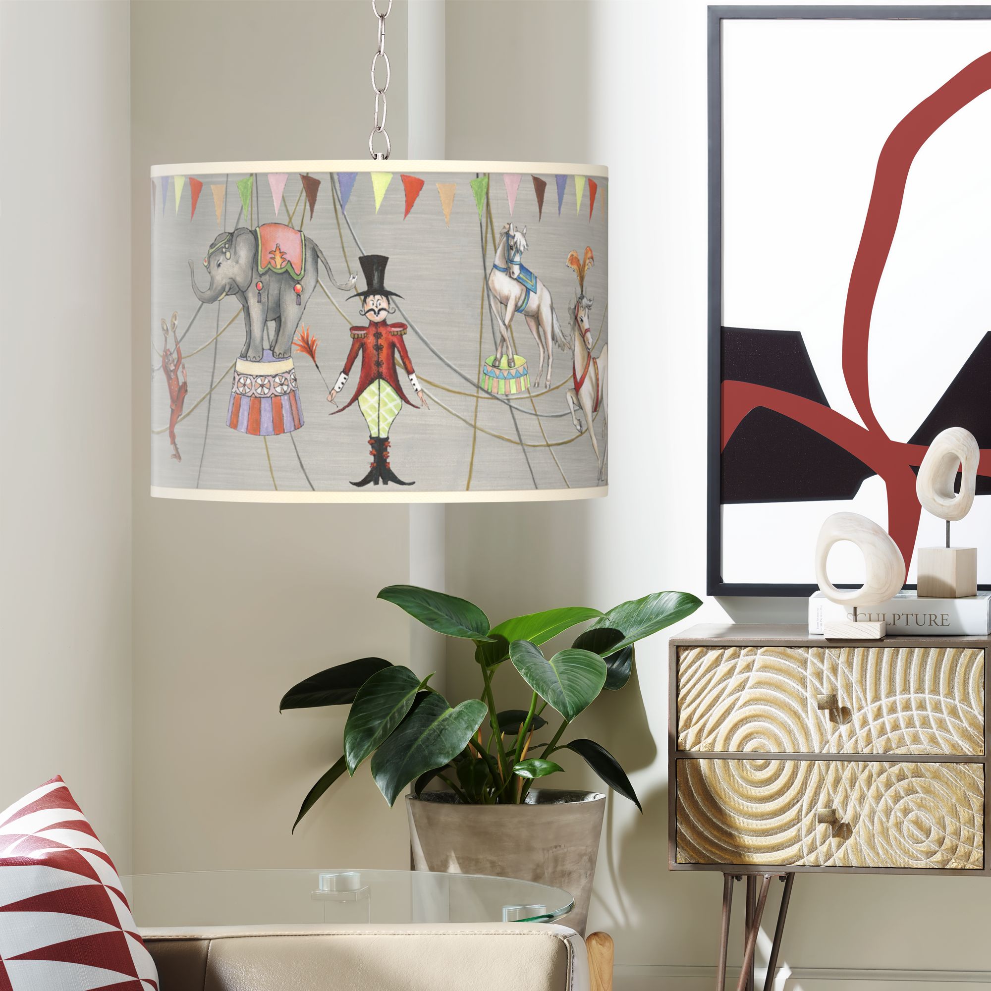 Circus Time Shade Plug-In Swag Chandelier