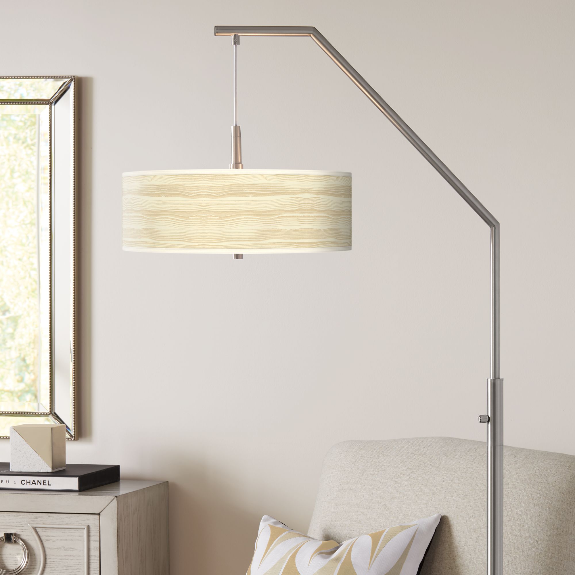 Birch Blonde Giclee Shade Arc Floor Lamp