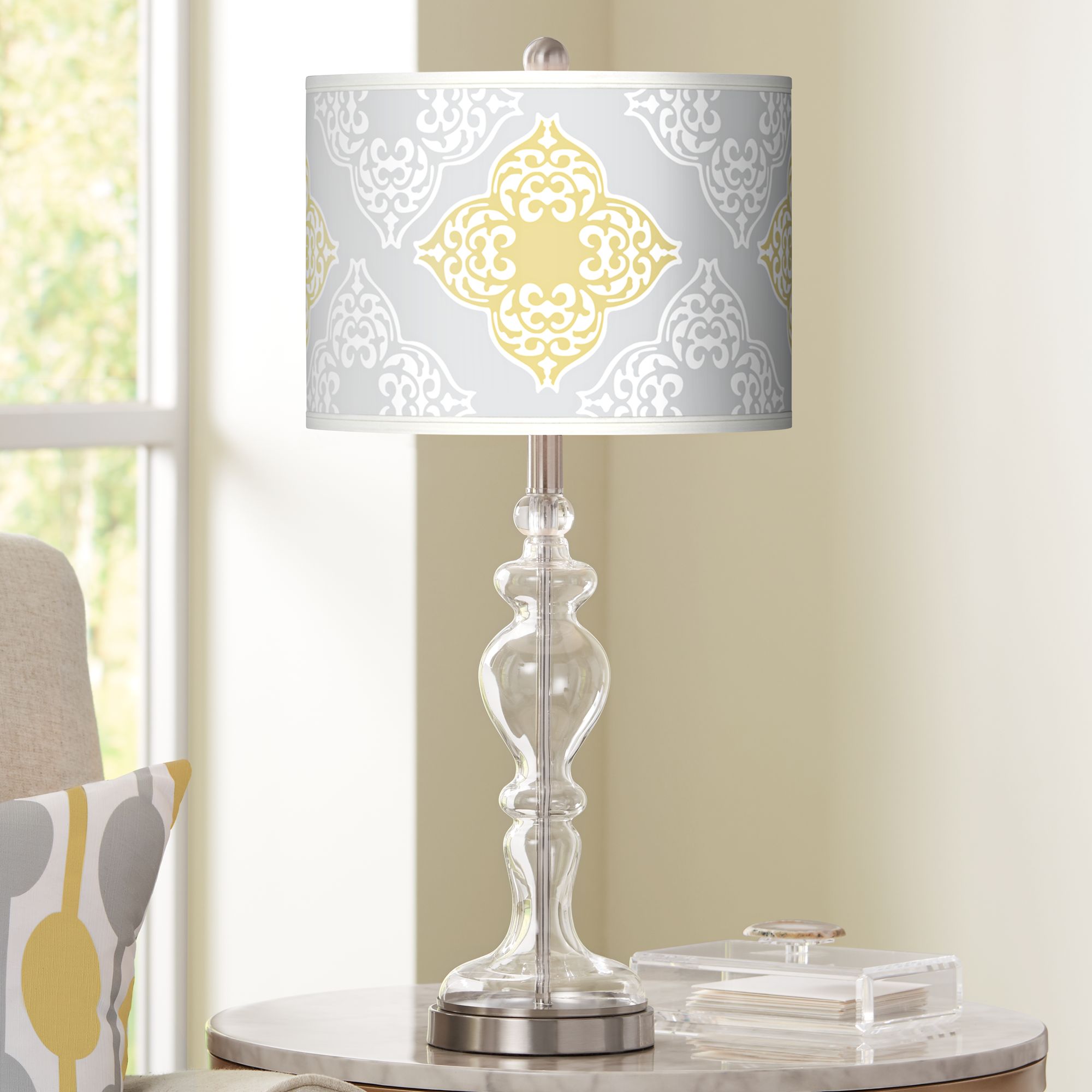 Aster Grey Giclee Apothecary Clear Glass Table Lamp