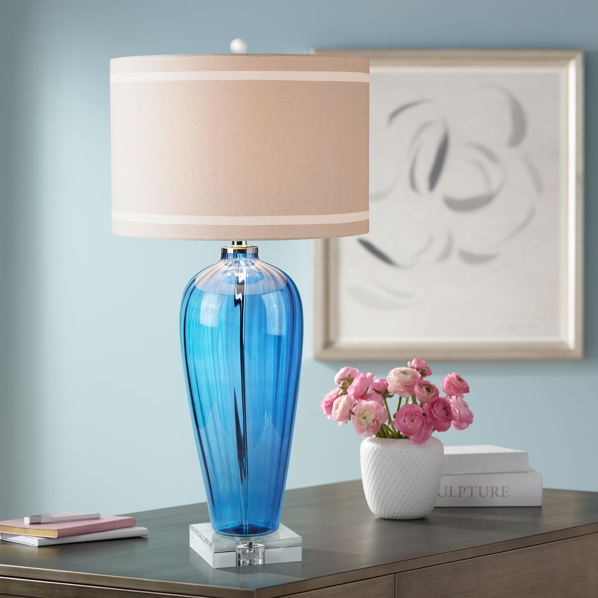Tropical Sapphire Hot Spray Blue Glass Table Lamp