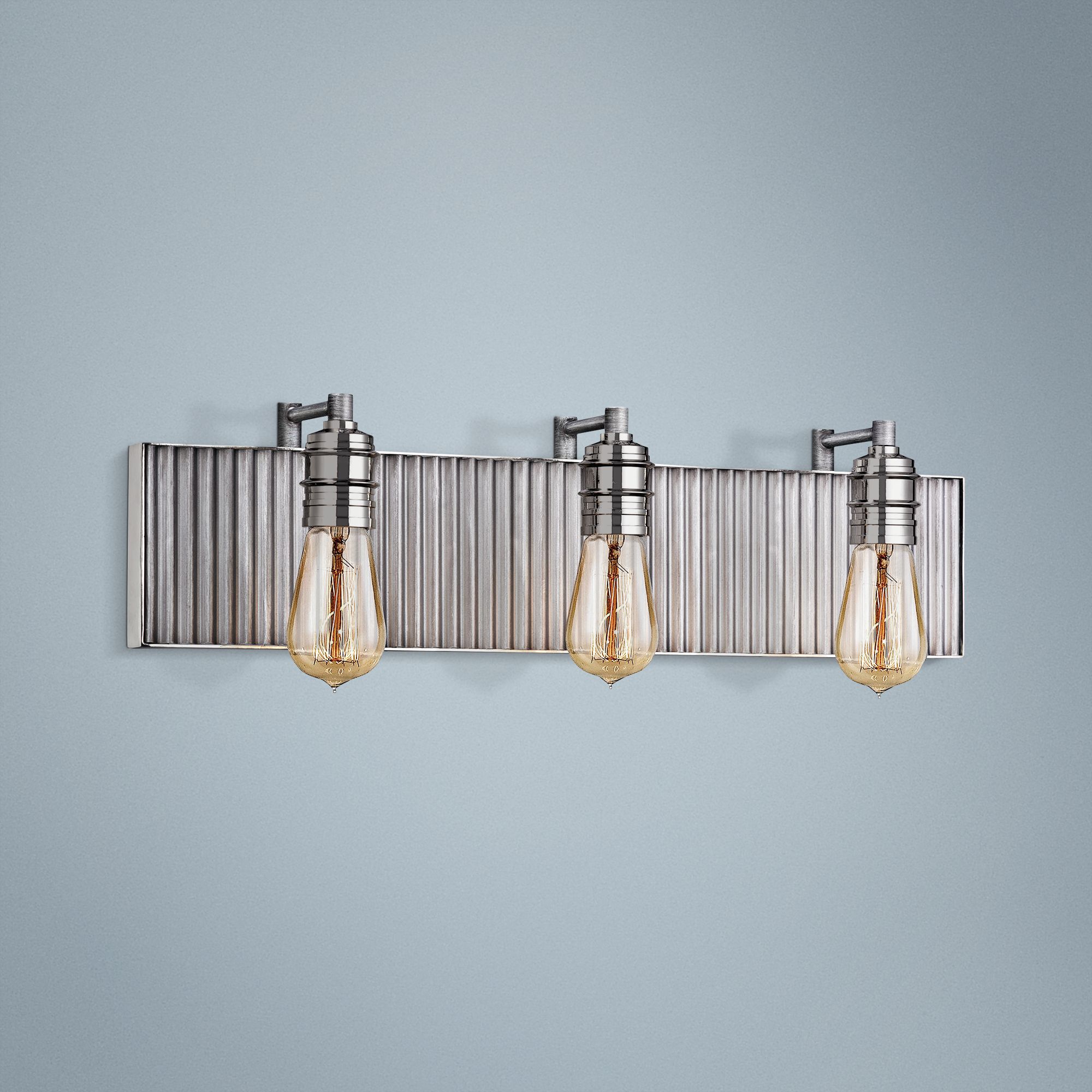 Corrugated Steel 24"W Weathered Zinc and Nickel Bath Light