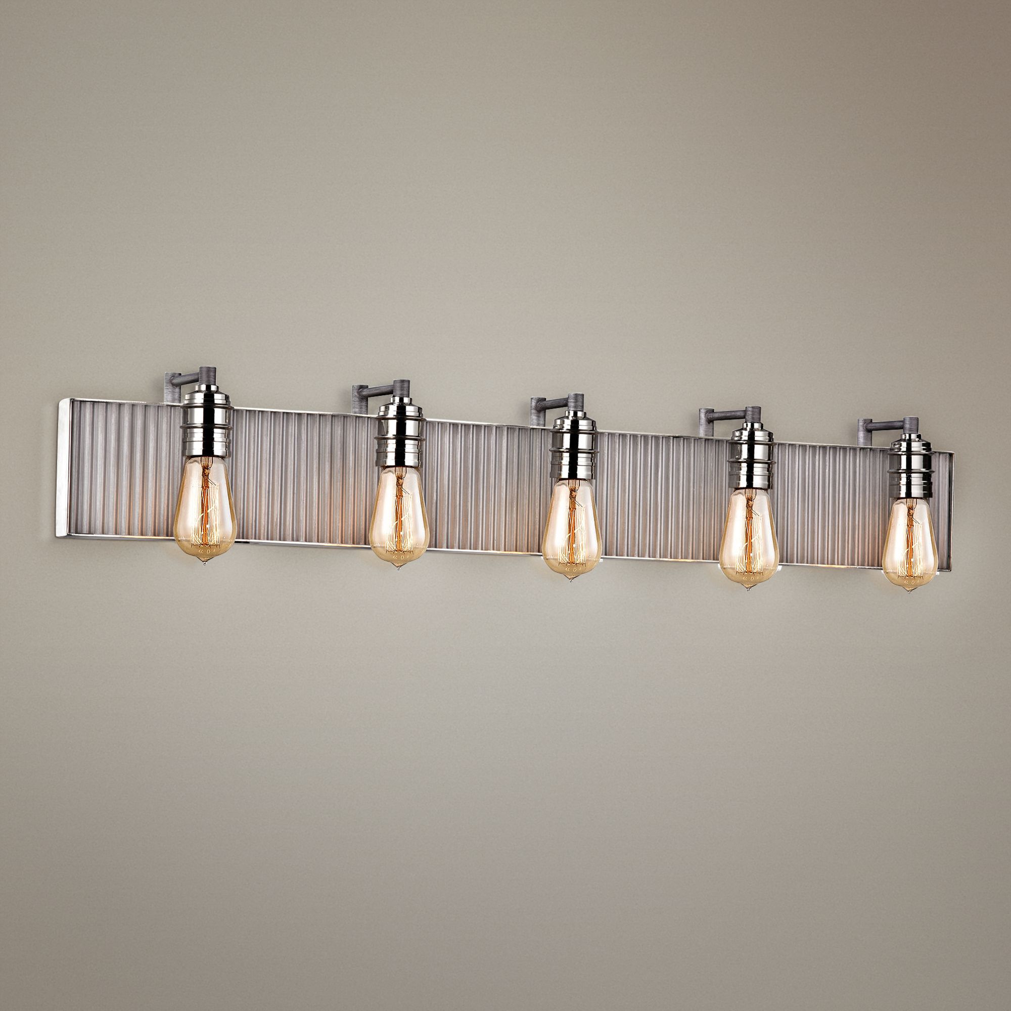 Corrugated Steel 40"W Weathered Zinc and Nickel Bath Light